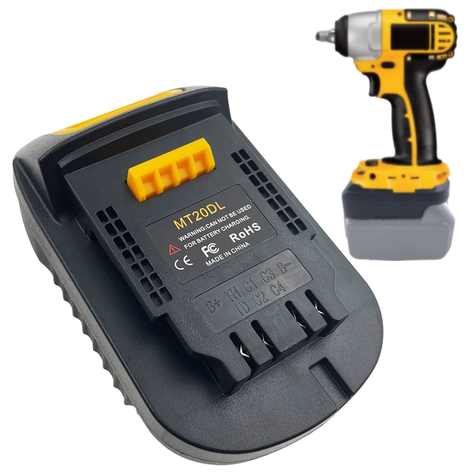 DeWalt 20V to Makita 18V Battery Adapter - MT20DL Converter for BL1430 BL1860 BL1815 Li-ion to DeWalt DCB200 18V/20V Lithium-Ion - Power Tool Accessory for DIY, Construction & Woodworking Projects