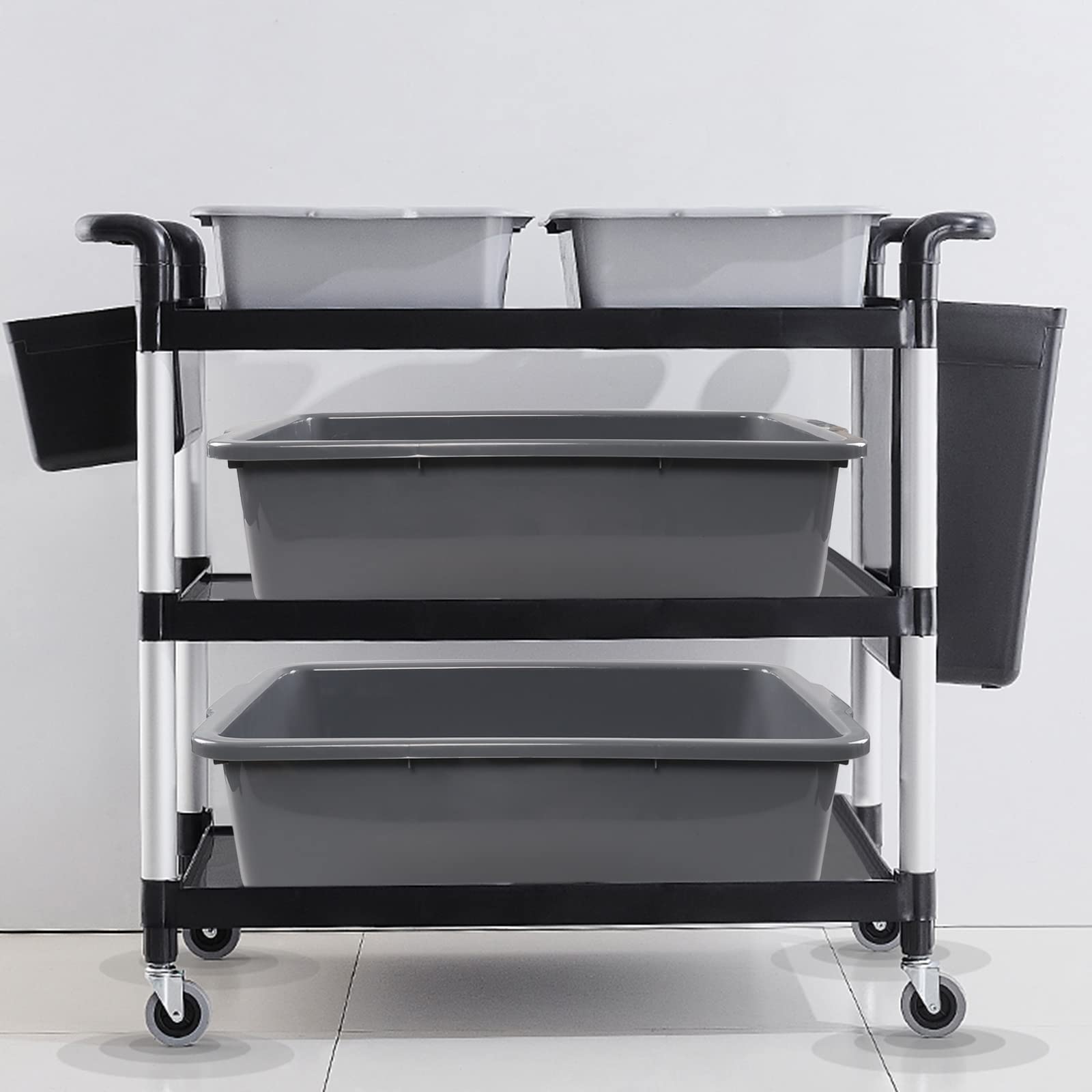 32 Liter Large Plastic Bus Trays - Set of 4 Commercial Grade Grey Bus Tub Boxes for Restaurant, Catering & Food Service Storage