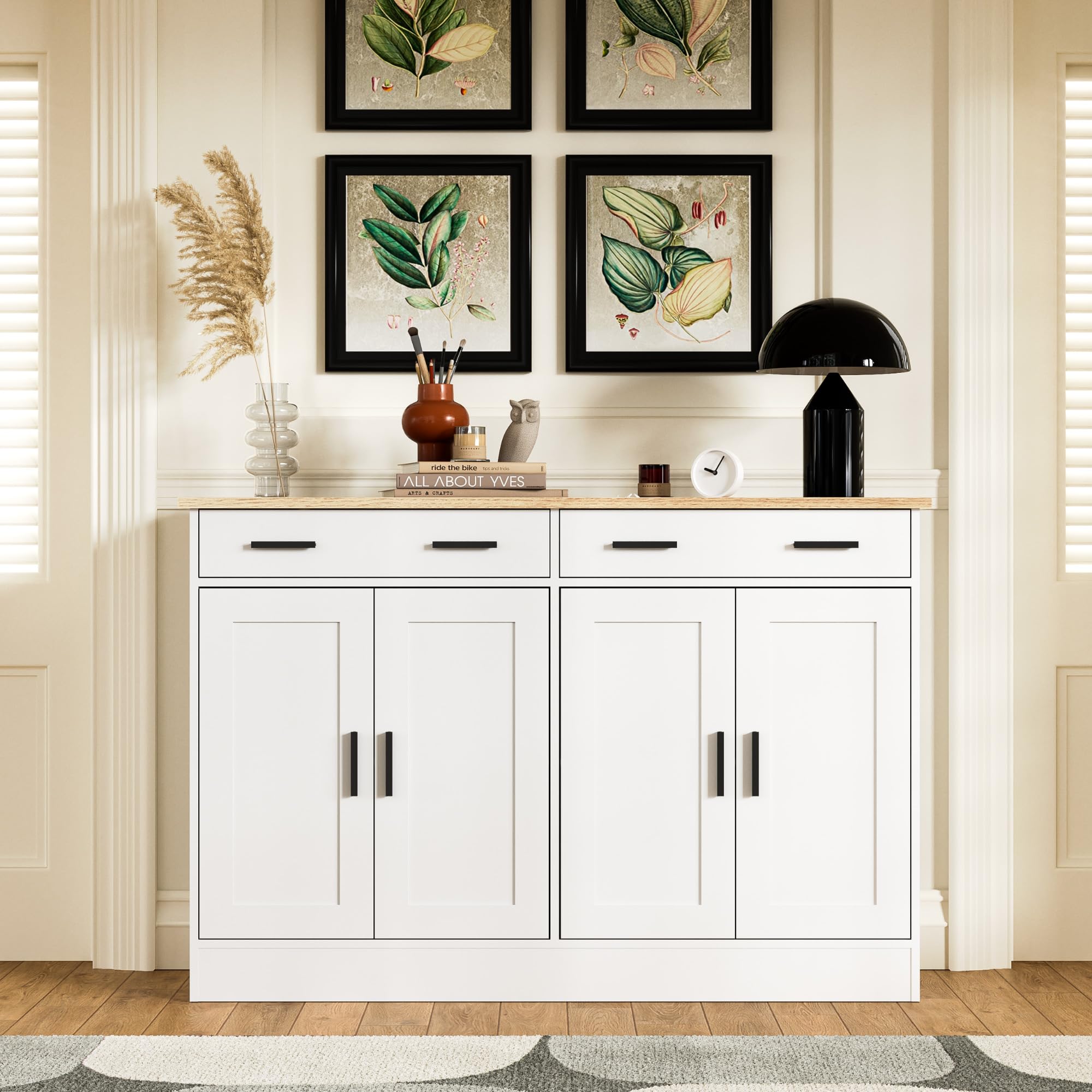 Anystyle White Buffet Cabinet with 2 Drawers & 4 Doors - Kitchen Coffee Bar Cabinet, Living Room Sideboard Storage for Dining Room & Home Decor | Perfect for Entertaining, Displaying China & Organizing Kitchen Essentials