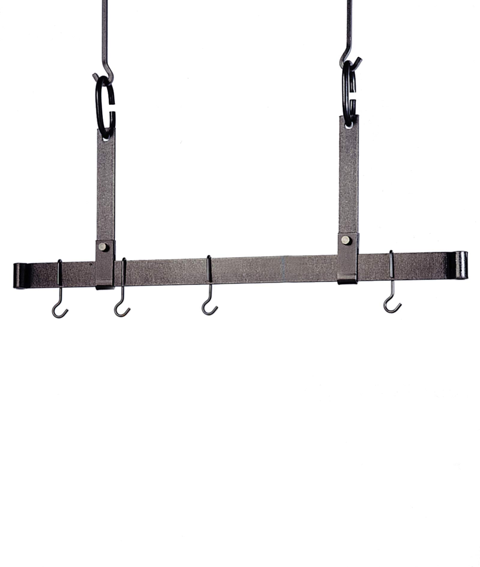 Handmade 36 Inch Rustic Ceiling Hanging Bar with 6 Heavy Duty Hooks - Hammered Steel Finish - Perfect for Kitchen, Bathroom, or Entryway Organization