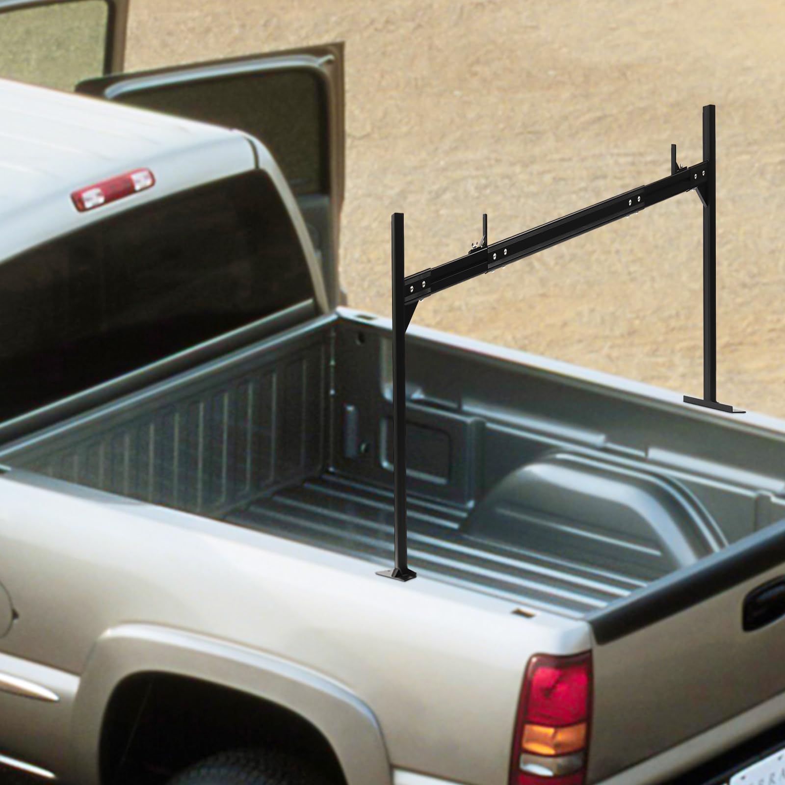 **Aluminum Truck Ladder Rack for Pickup Trucks - Adjustable Universal Truck Bed Ladder Rack (800 lbs Capacity, Black) - Heavy-Duty Ladder Carrier for Construction, Roofing & DIY Projects**