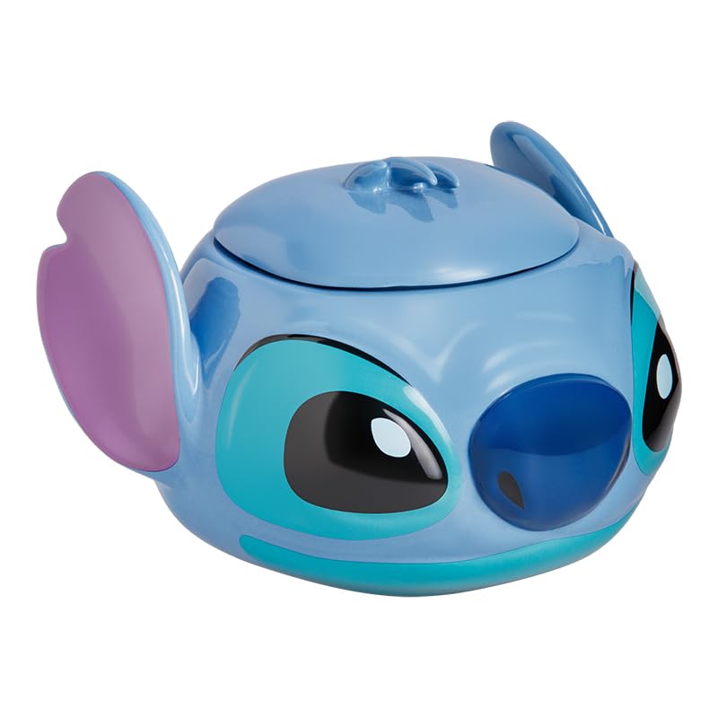 Disney Stitch Official Licensed Ceramic Cookie Jar with Lid – 5.9 Inch Vibrant Blue Snack Storage for Kitchen, Playroom, or Office | Perfect Gift for Lilo & Stitch Fans, Kids & Adults Collectors | Great for Cookies, Candy, Tea Bags & Kitchen Organization