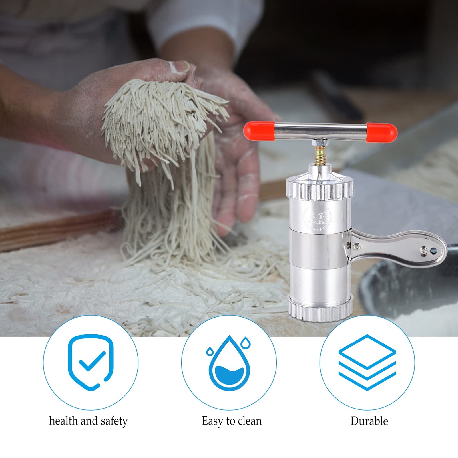 DOITOOL Manual Pasta Maker Machine - Stainless Steel Spaghetti Noodle Maker with Vegetable Cutter, Kitchen Pasta Press for Homemade Fettuccine, Ramen & Dough - Perfect for Home Cooking, Baby Food & Italian Cuisine