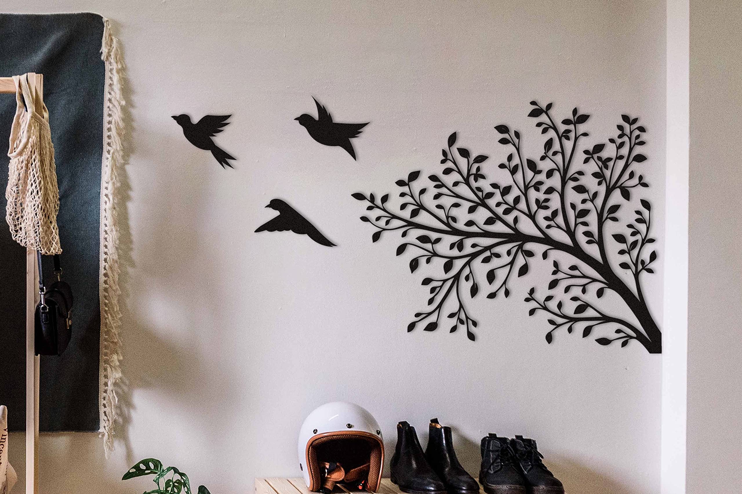 Metal Tree & Bird Wall Art - Tree of Life Large Wall Decor for Living Room, Bedroom, Office - 60''x31'' White Metal Wall Hanging - Perfect Housewarming Gift & Home Decoration