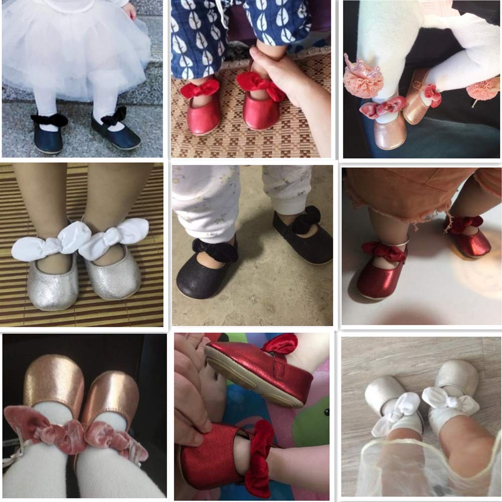 Anti-Slip Baby Girls Mary Jane Flats - Soft Rubber Sole Bow Dress Shoes for Toddlers | Perfect for Princess Costumes, Parties & Special Occasions