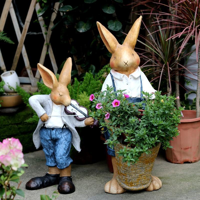 Large Rabbit Statue Flower Pot - Outdoor Garden Decor for Courtyard, Villa & Patio | Unique Housewarming Gift & Gardening Ideas | Perfect for Spring Planting, Easter Decor & Backyard Landscaping