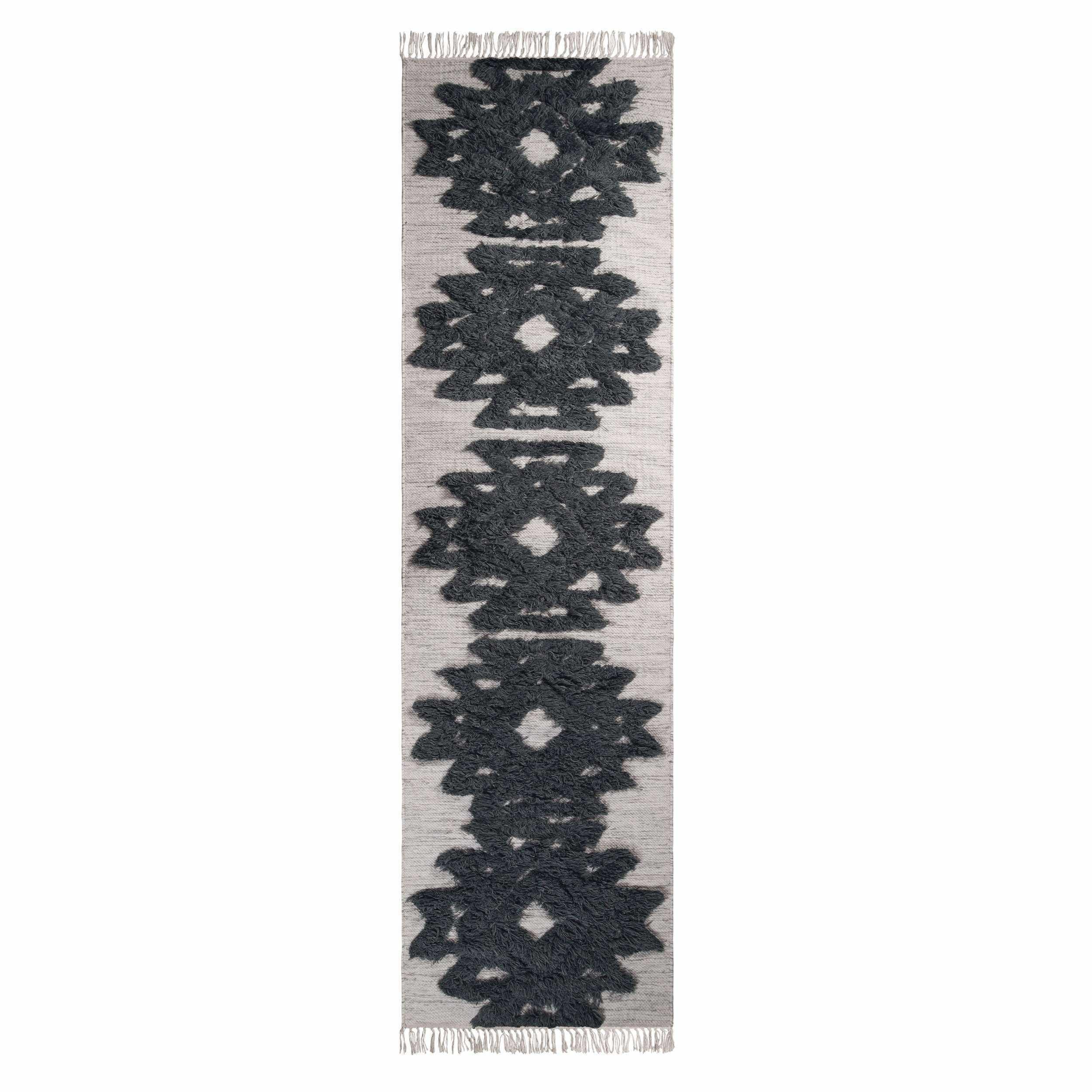 Bohemian Wool Geometric Medallion Fringe Rug - Handmade Indoor Area Carpet or Runner for Living Room, Bedroom & Boho Home Decor