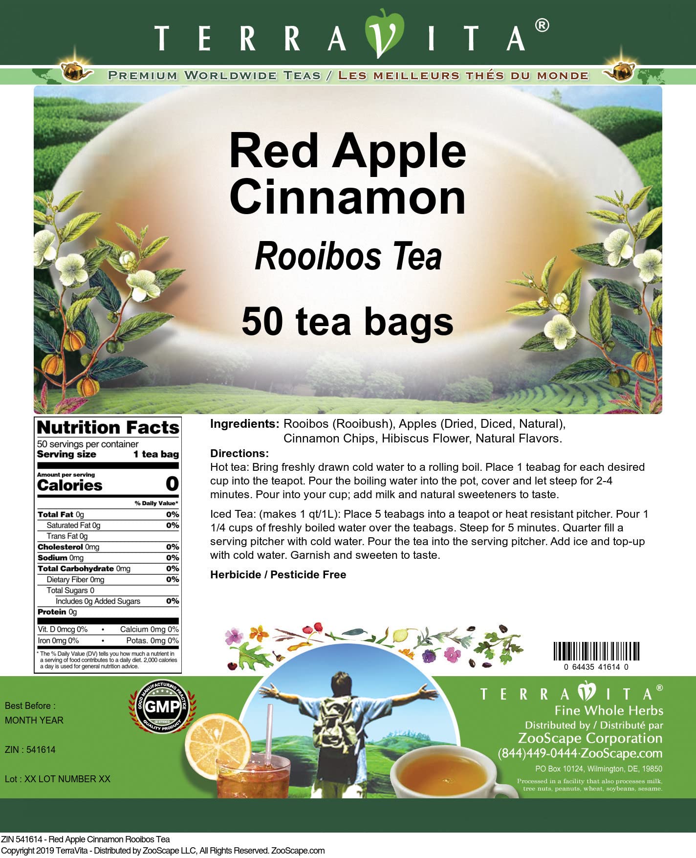 Premium Red Apple Cinnamon Rooibos Tea Bags - 3 Pack (150 Tea Bags Total) | Naturally Caffeine-Free Herbal Tea | Perfect for Relaxation, Gift Giving & Afternoon Tea Time