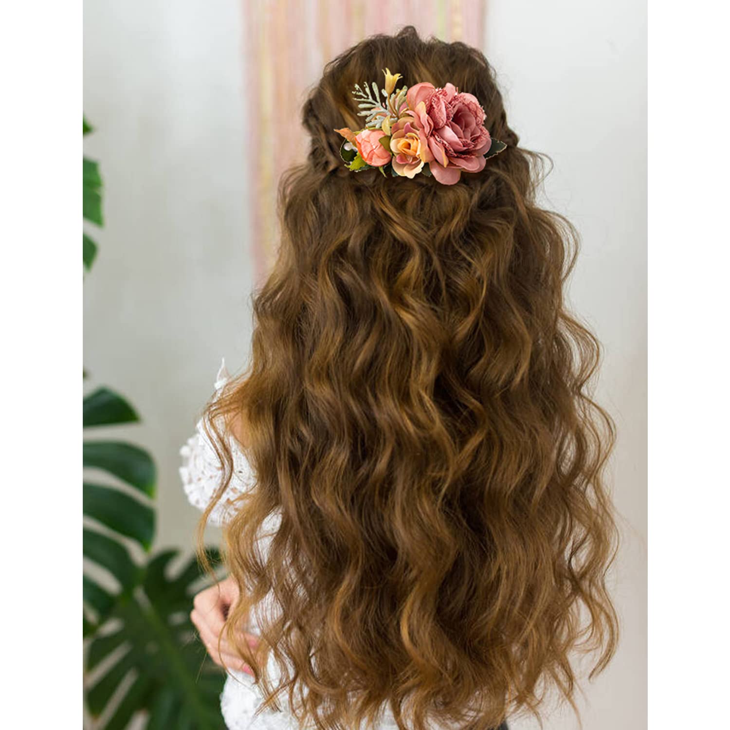 Cinaci 4 Pack Metal Hair Side Combs with Artificial Rose Flowers - Wedding Bridal Hair Clips, Floral Hairpins & Barrettes for Women, Bridesmaids & Flower Girls - Perfect for Weddings, Proms & Special Occasions