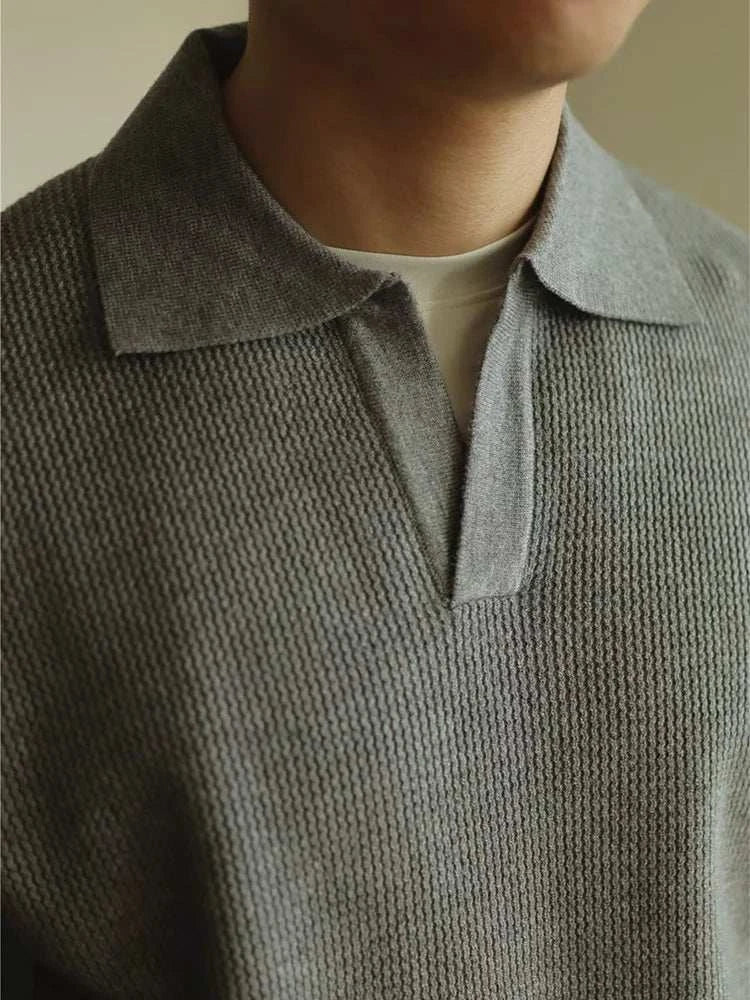 Men's Classic Polo Turn Down Collar Sweater - Comfortable Knit Pullover for Casual Wear & Office Outfits