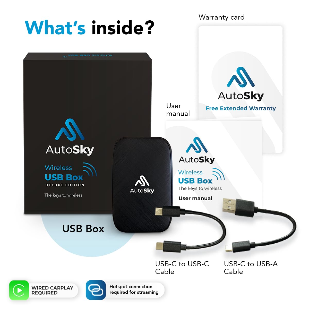 AutoSky Wireless CarPlay & Android Auto AI Box Lite - Convert Wired to Wireless CarPlay/Android Auto for Factory Wired Cars | Supports Netflix, YouTube Streaming via Hotspot | Perfect for Commuting, Road Trips & In-Car Entertainment