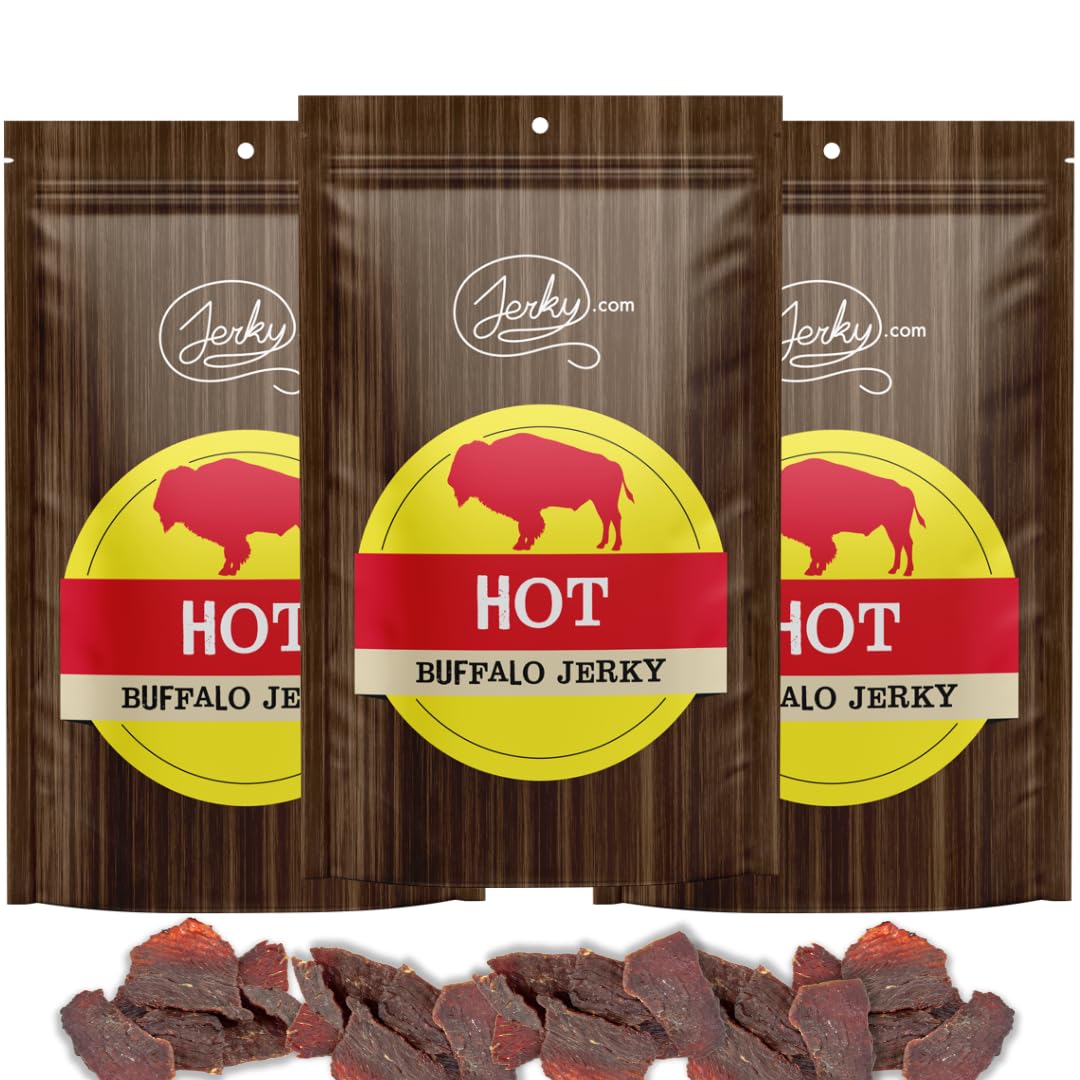 Exotic Hot Buffalo Jerky - Wild Game Meat Snacks | High-Protein, All-Natural, No Preservatives | Healthy Protein Snacks for Adults & Outdoor Activities | 1.75oz (3-Pack)