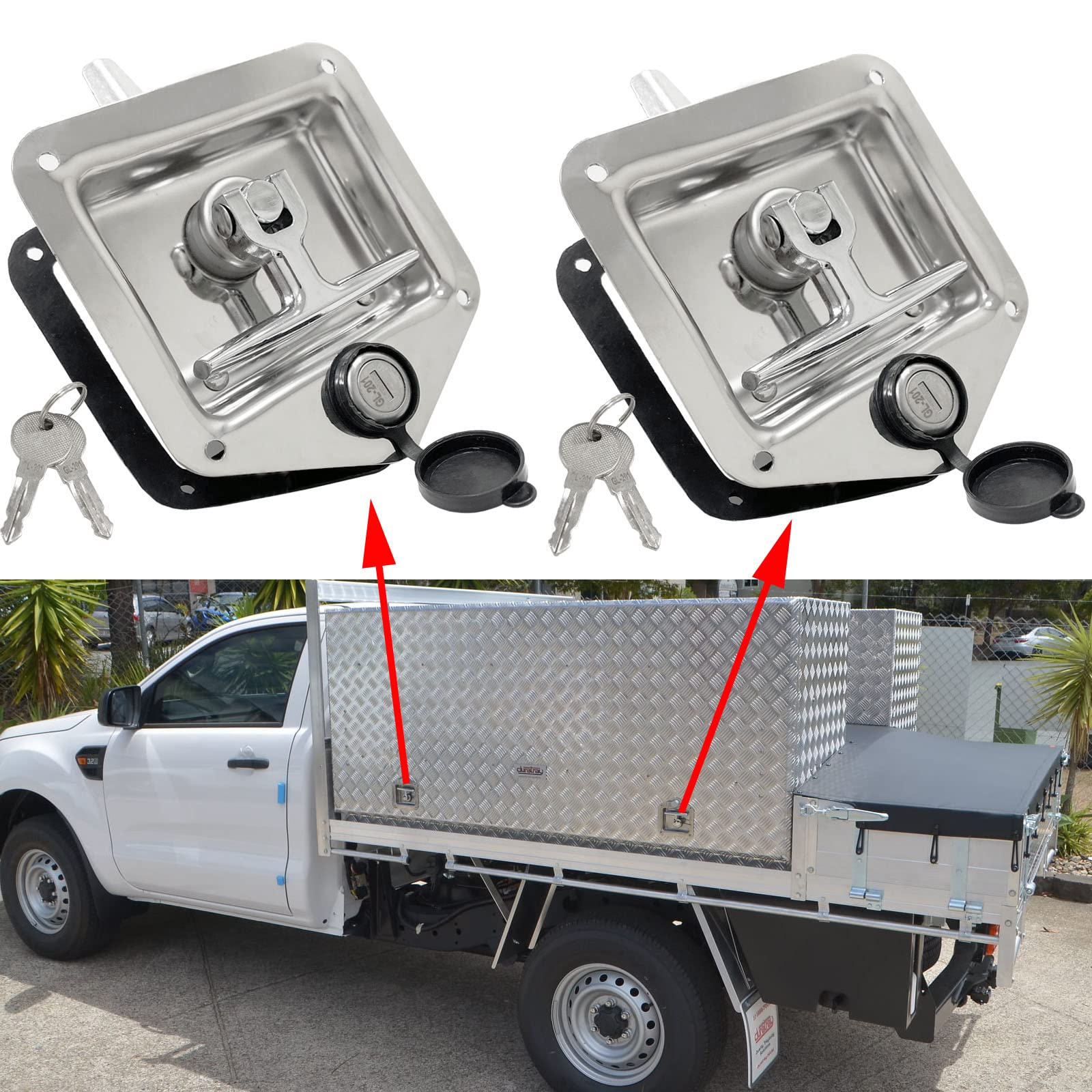2 Pack Stainless Steel T-Latch Handle Lock with Keys - Heavy Duty RV Camper Trailer Toolbox Door Replacement Lock - Weatherproof for Outdoor Use on Trucks, Trailers & Storage Boxes