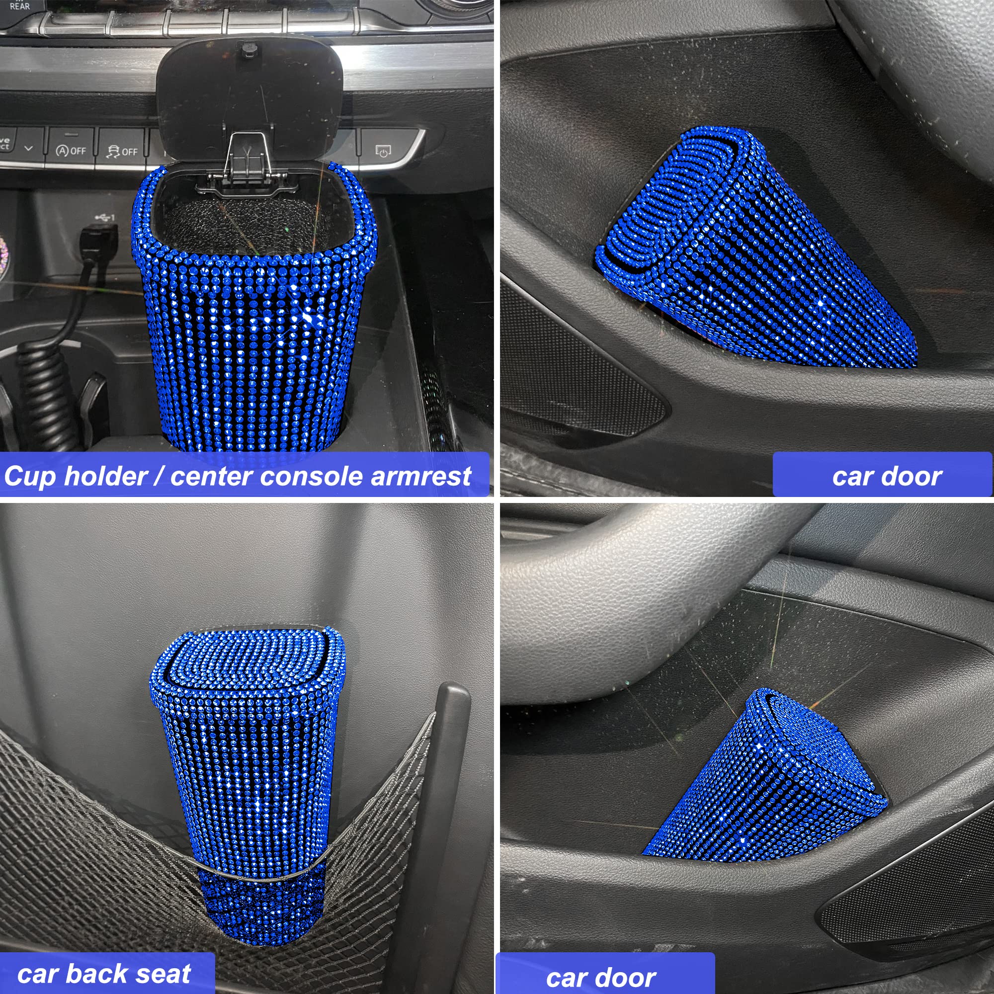 6-Piece Bling Car Trash Can Set - Blue Plastic Waste Bin with Lid for Vehicles, Cars & Trucks - 100% Satisfaction Guaranteed | Perfect for Road Trips, Commuting & Keeping Your Car Clean