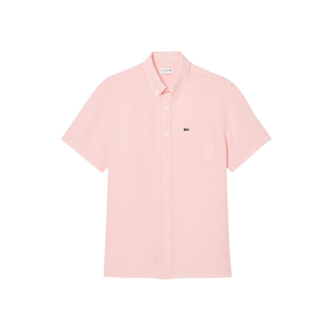 Lacoste Men's Short Sleeve Linen Button Down Shirt - Classic Regular Fit with Front Pocket - Perfect for Casual Wear, Summer Outfits & Office Attire