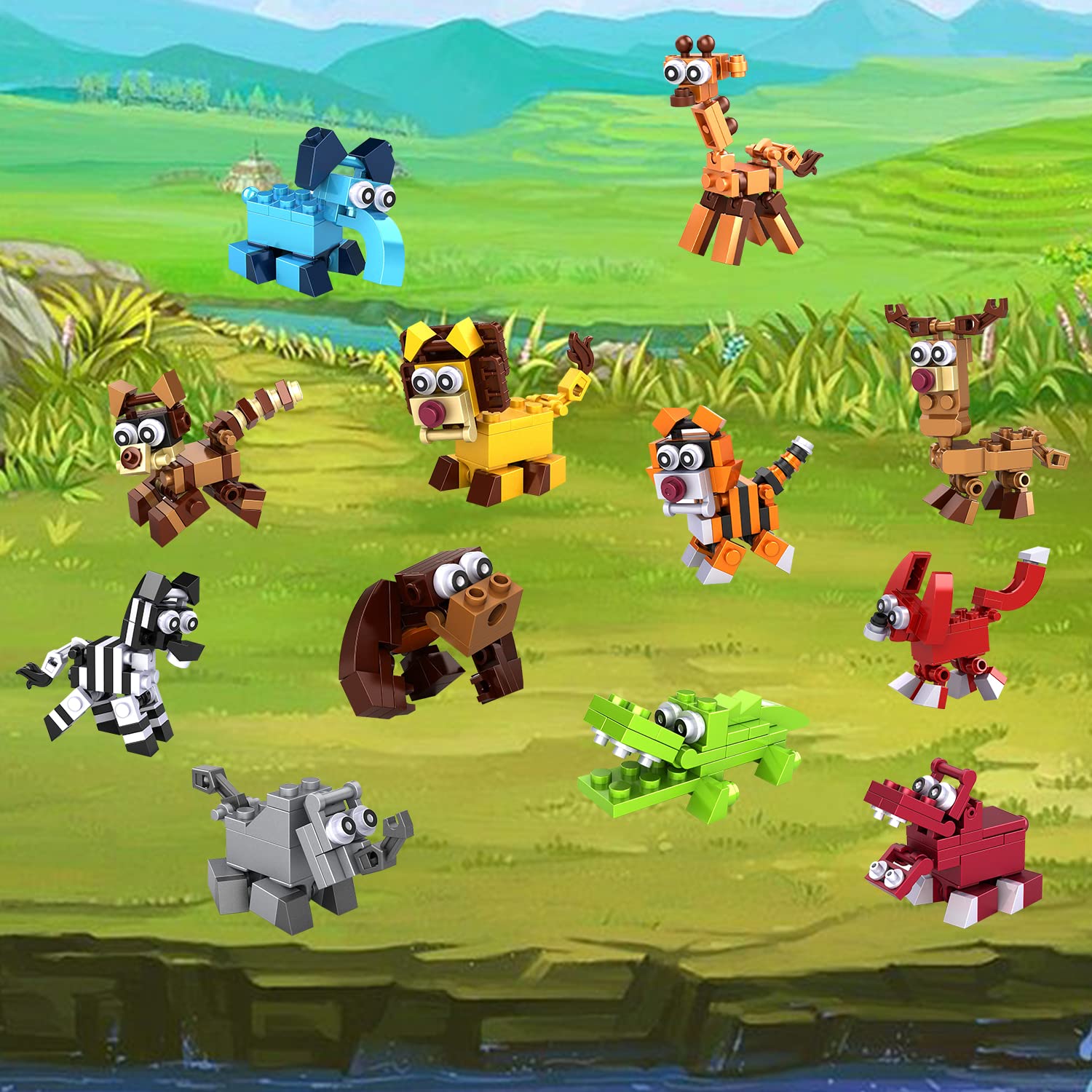 12 in 1 Pre-Filled Animal Building Block Set - 12 Pcs Mini STEM Construction Toys for Kids | Creative Educational Classroom Prizes, Birthday Party Favors, Carnival Gifts & Goodie Bag Fillers | Perfect for STEM Learning, Group Play & Gift-Giving Occasions