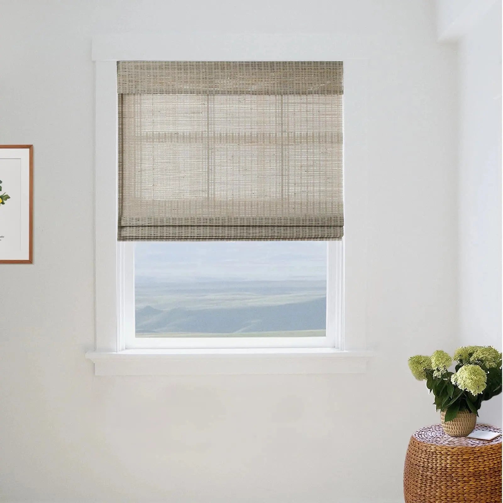 Natural Ramie Bamboo Woven Window Shade - Woodsmoke Color | Eco-Friendly Room Darkening Window Treatment for Living Room & Bedroom