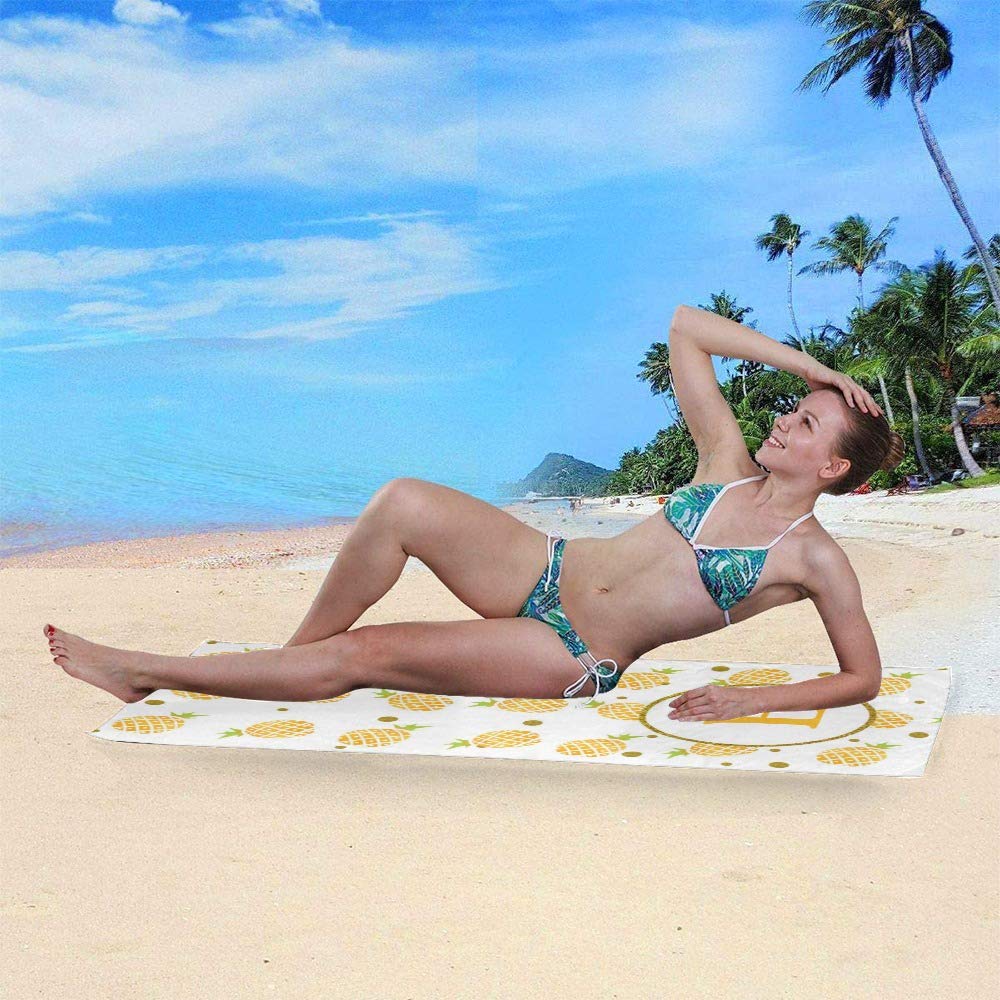 Personalized Pineapple Gold Initial Beach Towels - Custom Name Microfiber Towel for Adults, Kids, Women & Men | 60x30 Inches | Perfect for Travel, Beach, Pool, Bathroom & Summer Vacation Gifts