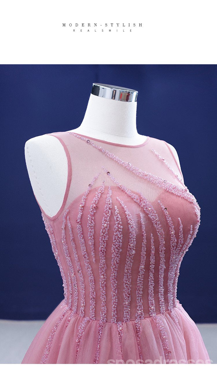 Elegant Pink A-Line Illusion Long Prom Dress for Party & Dance - Perfect for Homecoming, Quinceañera & Formal Events