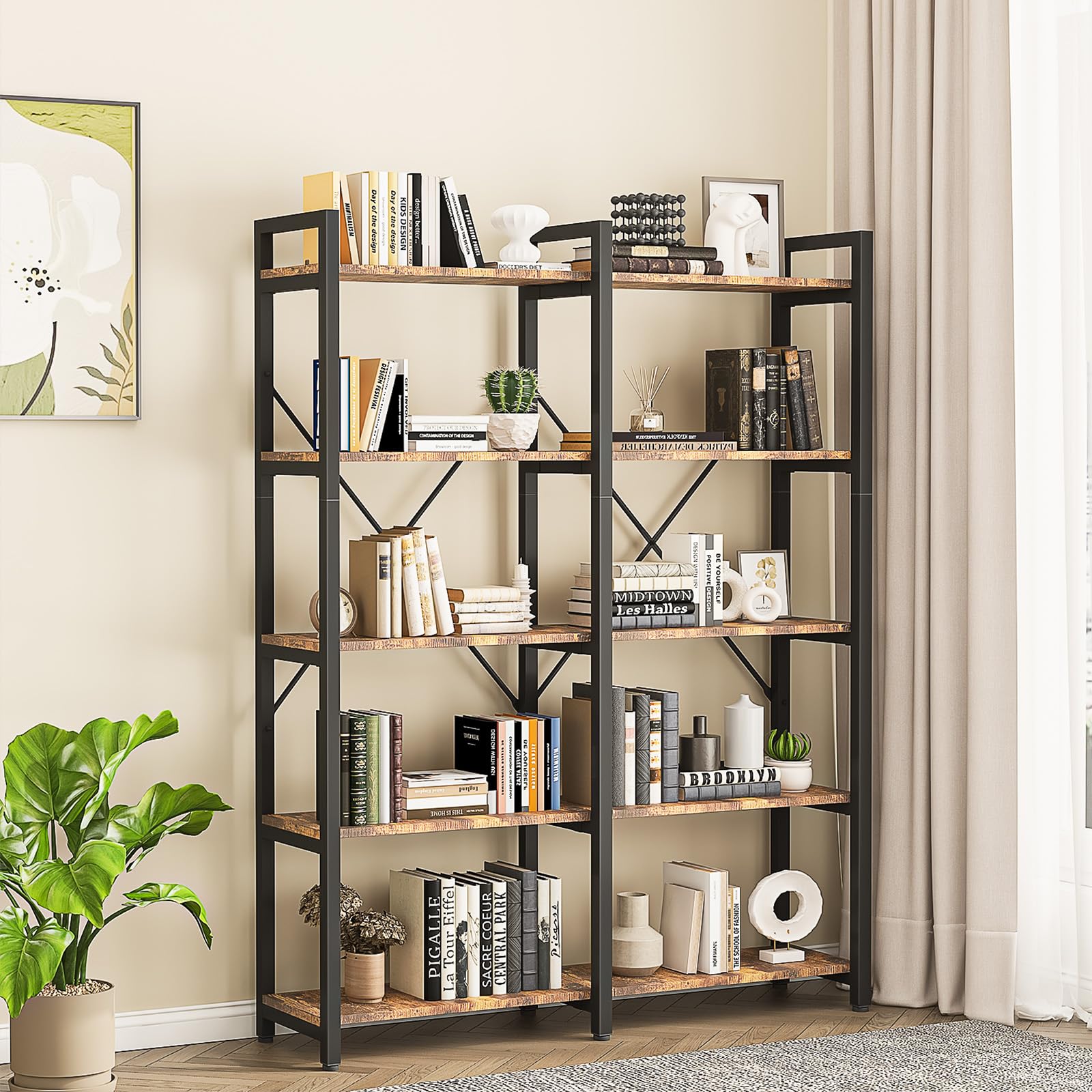 5-Tier Industrial Bookshelf - 58.7