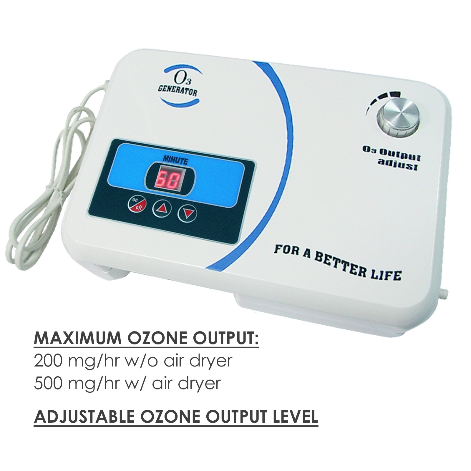 500mg/hr Industrial Ozone Generator Air Purifier - High Capacity O3 Machine for Odor Removal, Mold & Bacteria Elimination - Built-in Timer, Adjustable Output & Air Dryer - Ideal for Home, Office, Basement & Car Air Quality Improvement