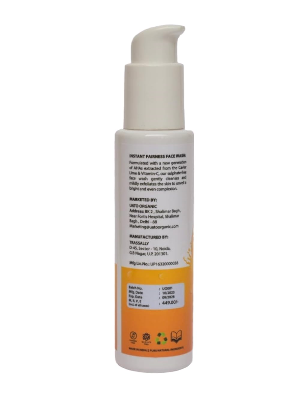 UATO ORGANIC Instant Fairness Face Wash - Brightening Cleanser for Glowing Skin | Gentle Daily Use for Men & Women | Perfect for Morning & Night Routine