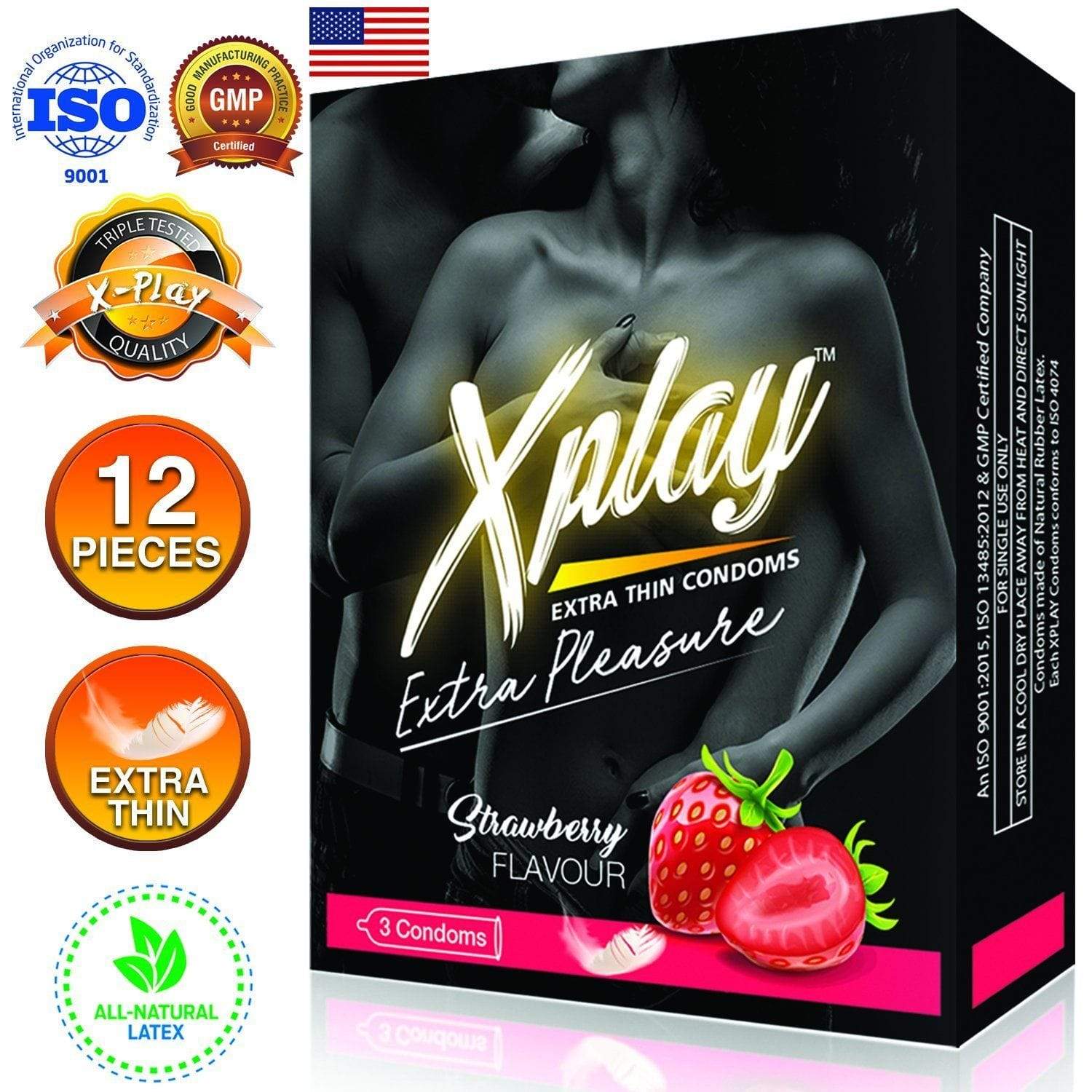 Dr Trust USA Xplay Extra Thin Strawberry Flavored Condoms - Ultra Sensitive & Safe Protection for Enhanced Intimacy & Pleasure