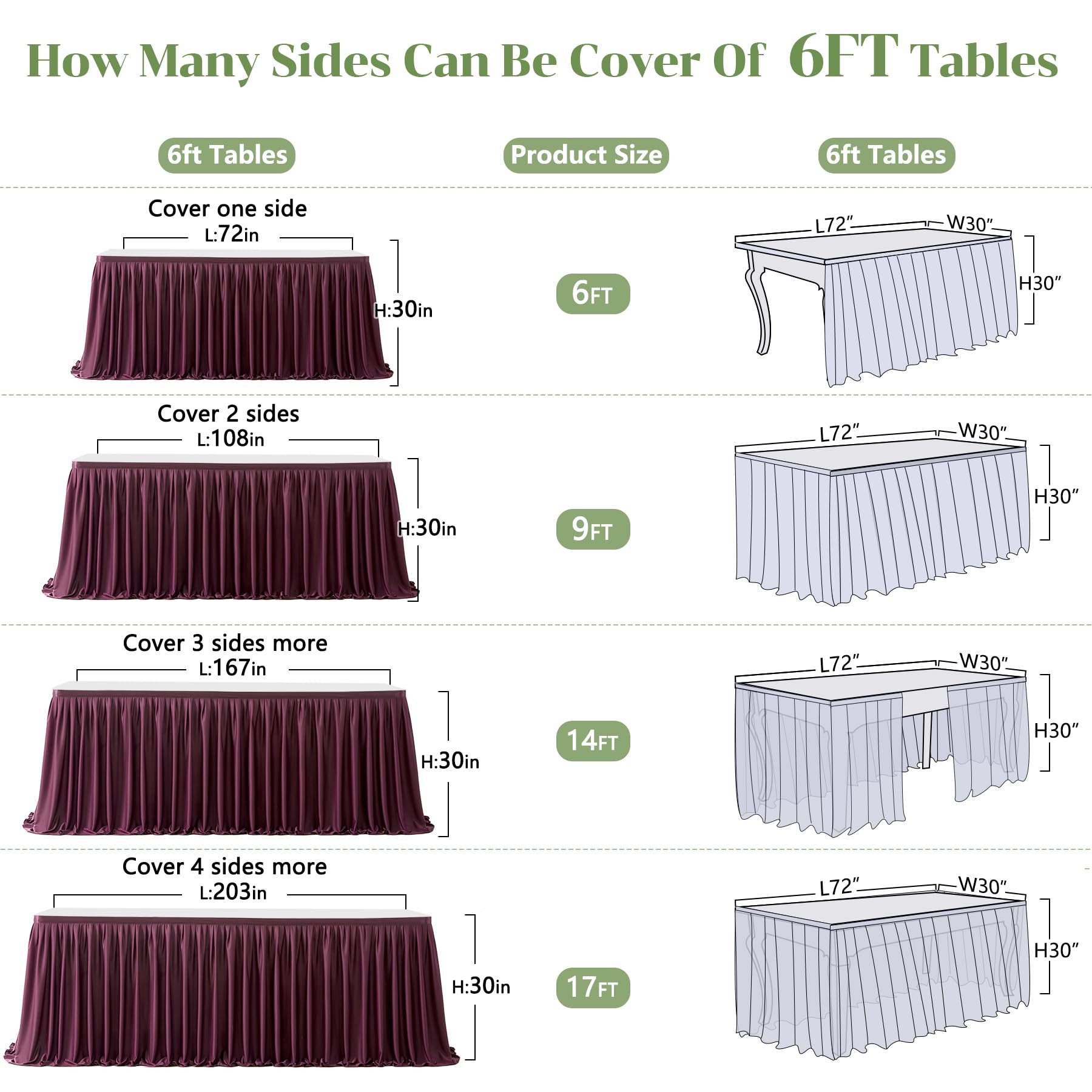 Burgundy Polyester Table Skirt 17ft - Wrinkle Resistant for Banquet & Wedding Decor