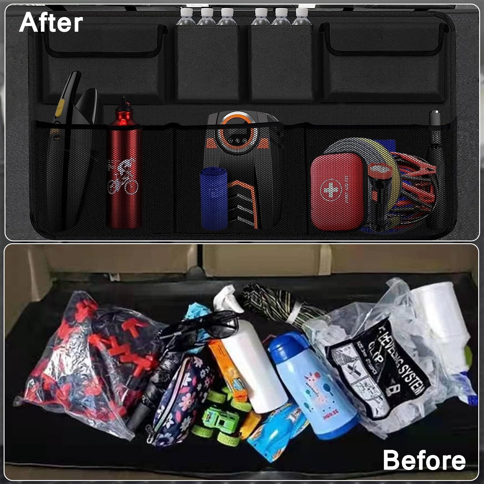 Car Trunk Organizer & Backseat Hanging Storage Bag - 7-Pocket Collapsible Cargo Organizer for SUV, Truck, MPV, Van | Durable Car Interior Accessories for Men & Women | Perfect for Road Trips, Grocery Shopping & Family Travel