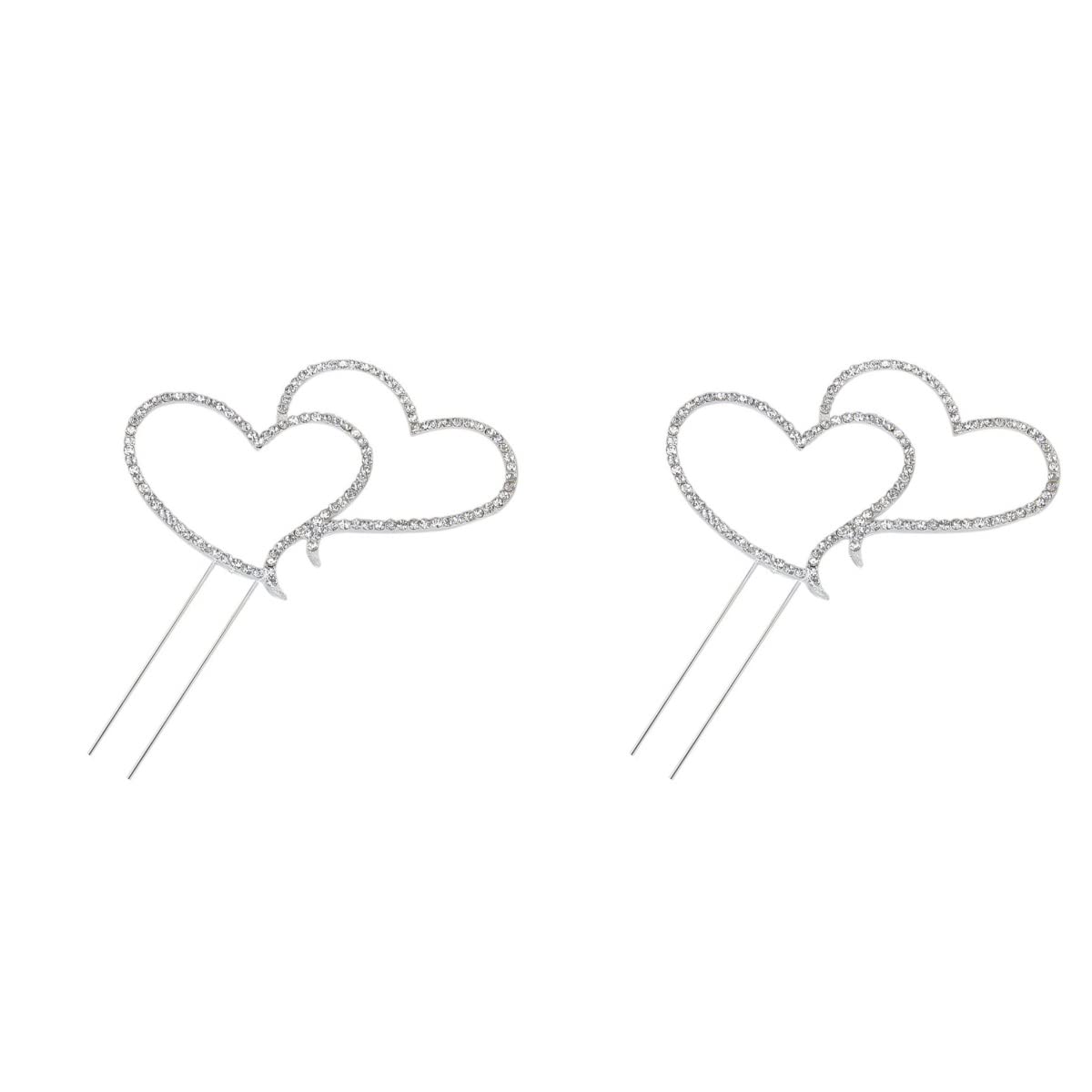 2pcs Elegant Rhinestone Wedding Cake Topper - Double Heart Design for Wedding Cakes, Anniversary & Romantic Celebrations - Perfect for Bridal Showers, Receptions & Special Occasions