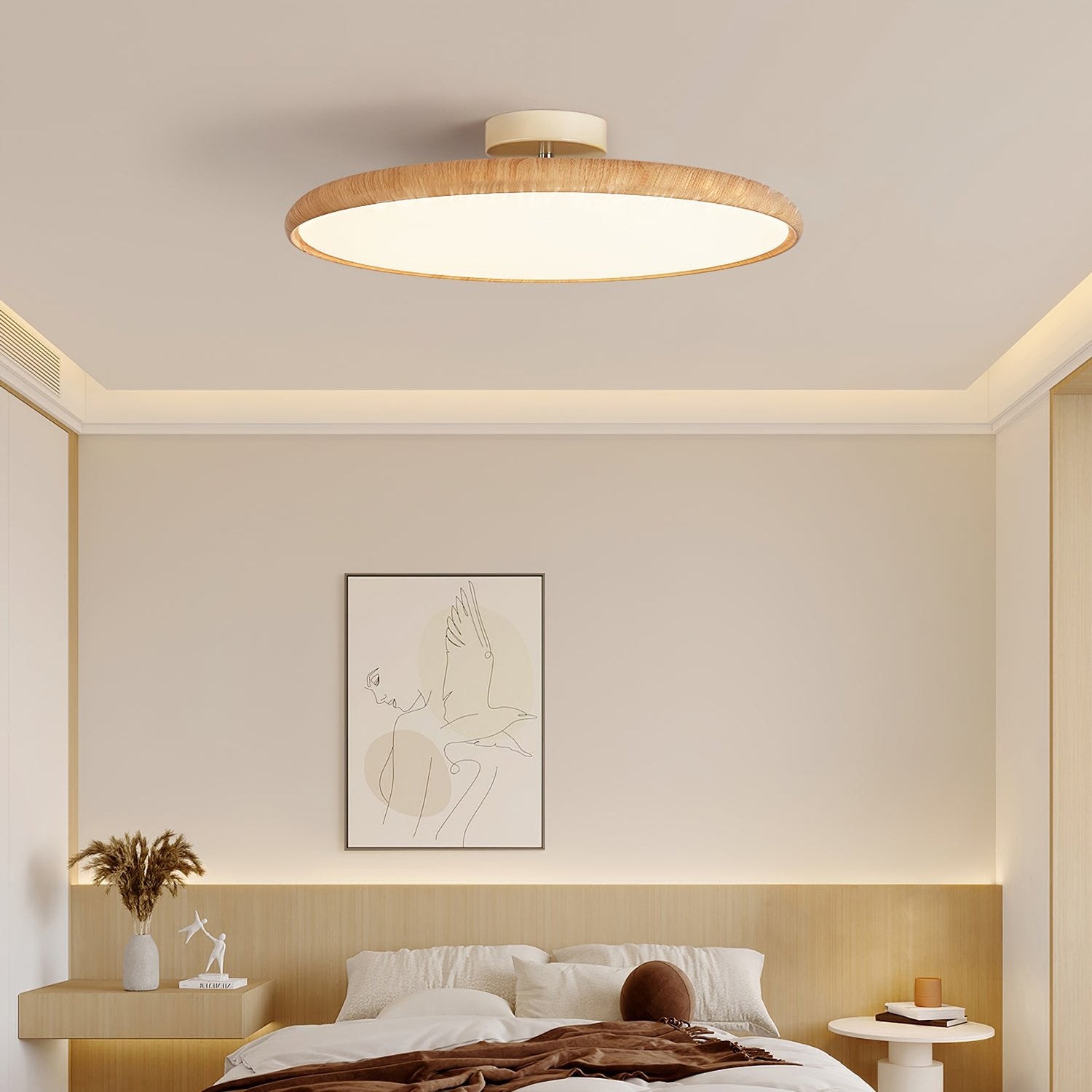 Lola Wood Grain Adjustable Ceiling Lamp - Modern Dimmable Hanging Light Fixture for Living Room, Bedroom & Dining Room
