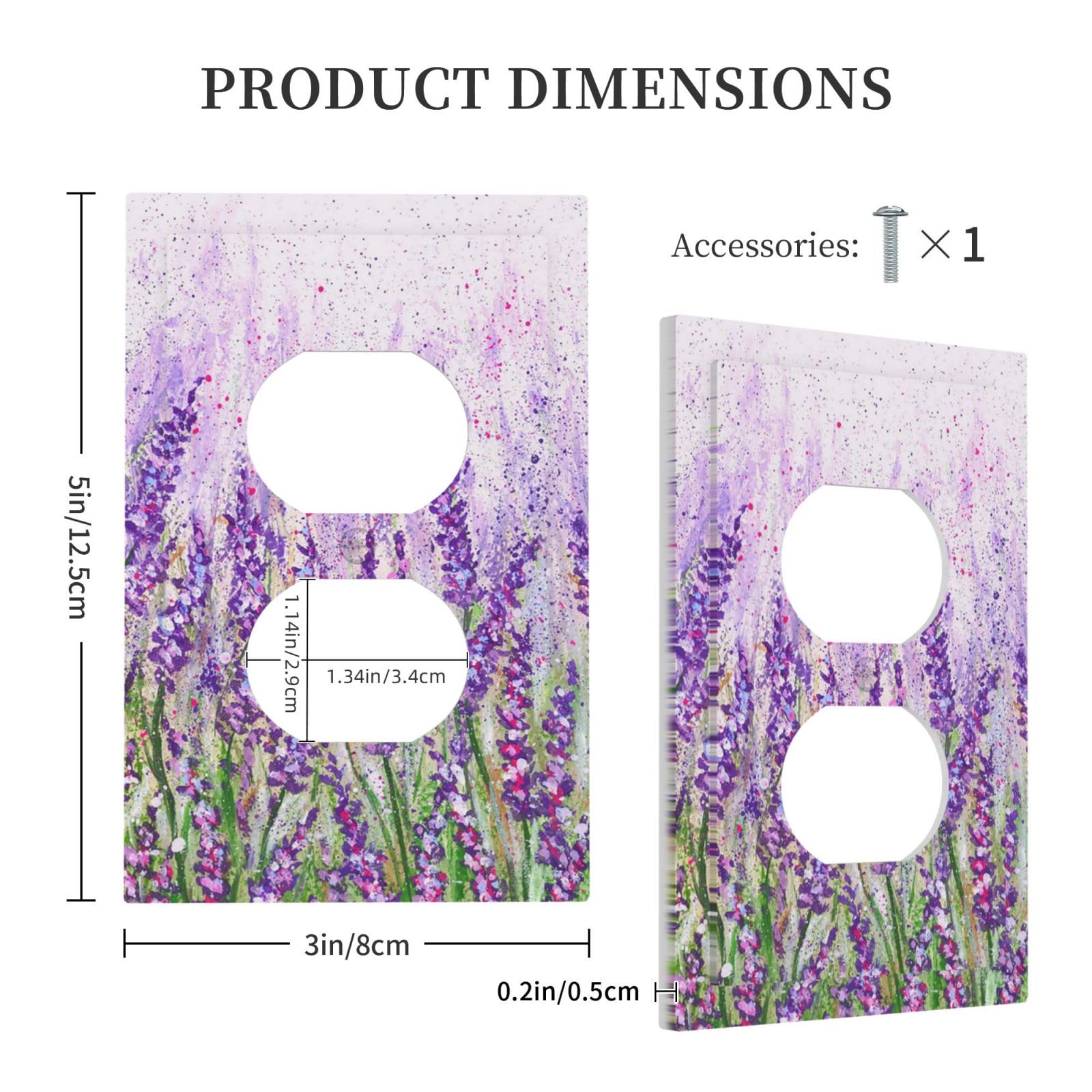 Lavender Flower Outlet Cover Plate - 1 Gang Decorative Wall Plate, Purple Electrical Socket Cover for Farmhouse, Bedroom, Kitchen & Living Room - Plastic Decora Style (Perfect for Home Decor & Child Safety)