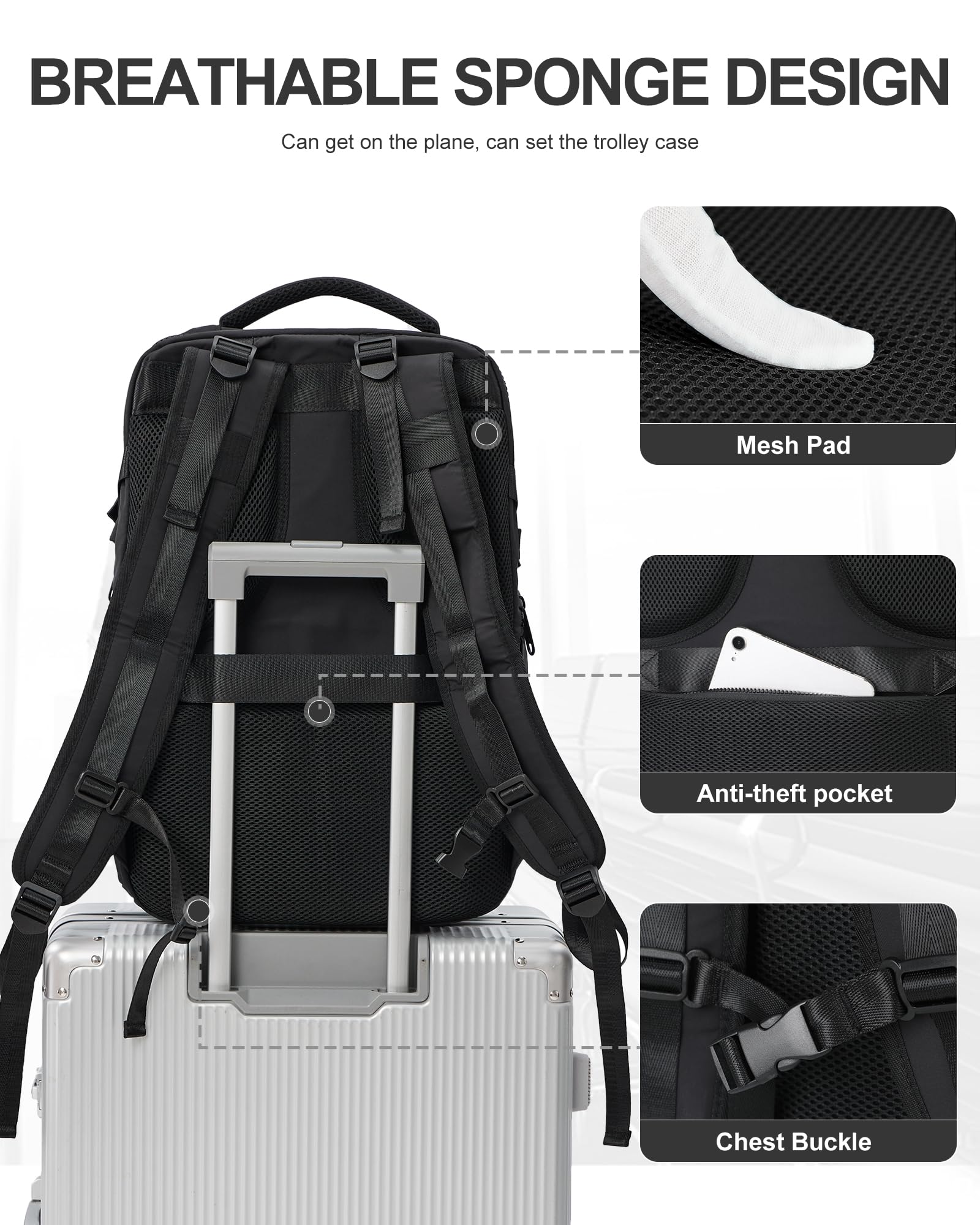 Lightweight Travel Backpack for Women & Men - FAA Approved Carry On Personal Item Bag with 15.6