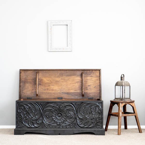 Handmade Charcoal Wooden Blanket Box - Handcrafted Storage Trunk for Blankets, Pillows & Bedding | Perfect for Bedroom, Living Room & Nursery Organization