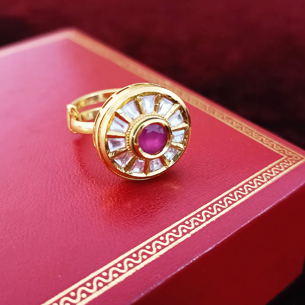Exquisite Gold Plated Royal Kundan Beaded Ring - Elegant Indian Jewelry for Women | Perfect for Weddings, Parties & Special Occasions