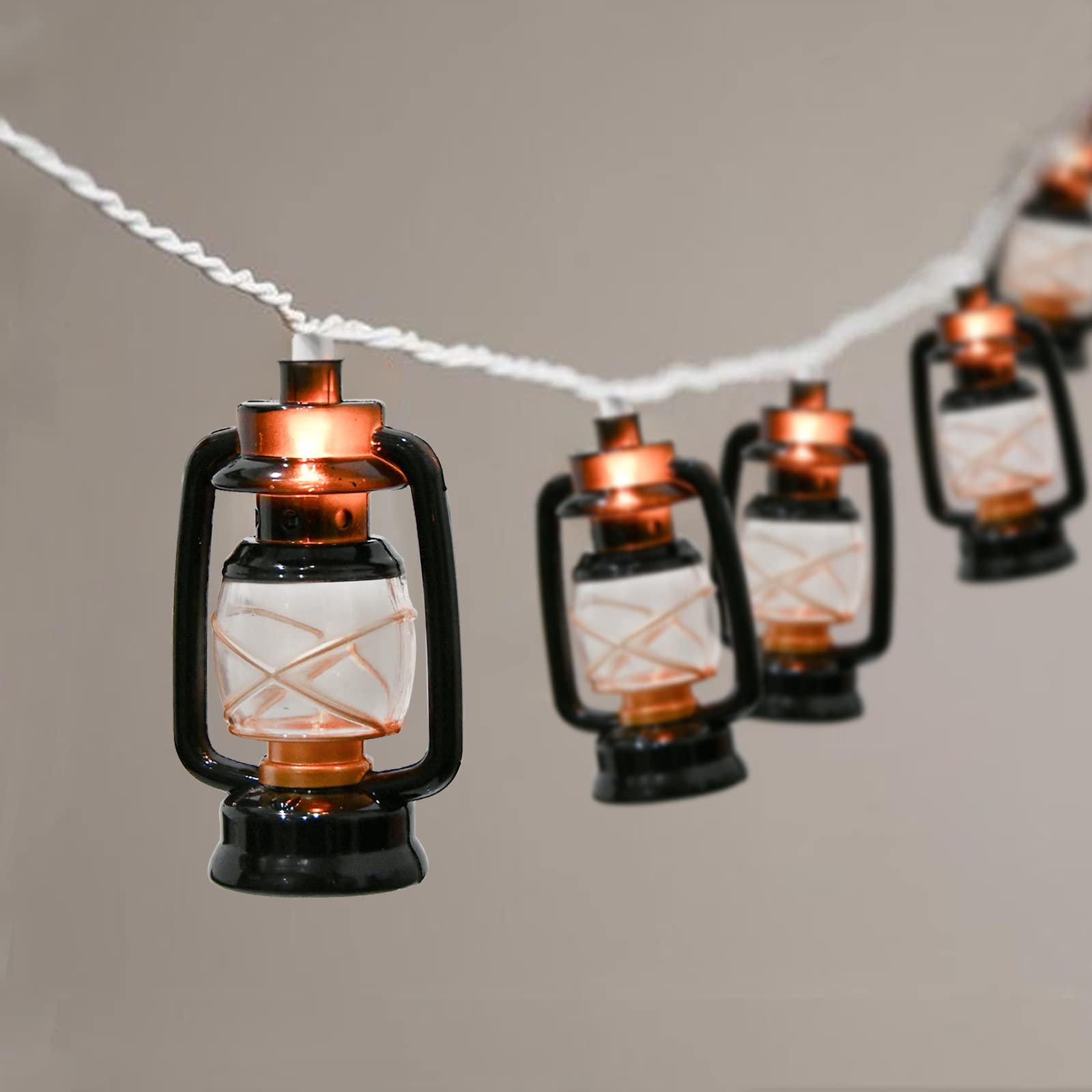 8.5Ft Black Mini Kerosene String Lights - Vintage Fairy Decorative Lights with 10 Mini Black Kerosene Lanterns | Connectable Outdoor Christmas Lights for Bedroom, Camping, Wedding, Garden & Holiday Decorations | Perfect for Patio, Backyard, Party and Special Events