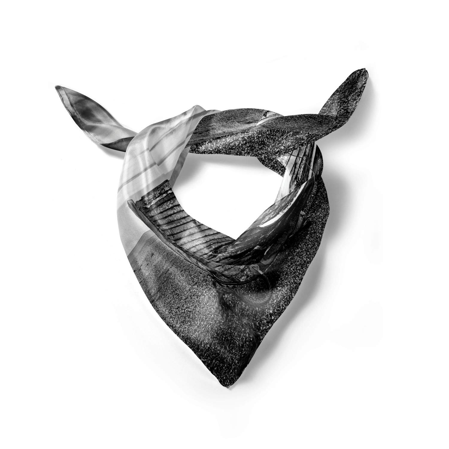 Ambesonne Grey Head Scarf with Wooden Boat on Beach Dusk Print - Stylish Hair Wrap for Women - Perfect for Beach Outings, Travel, and Everyday Fashion Accessories