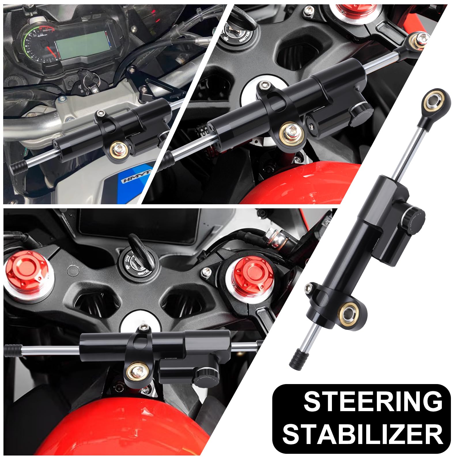 KIMISS Universal Motorcycle Steering Damper Stabilizer - Aluminum Linear Reversed Safety Control with Mounting Bracket | for Harley, Honda, Yamaha & More | Improves Handling on Rough Roads & High-Speed Riding