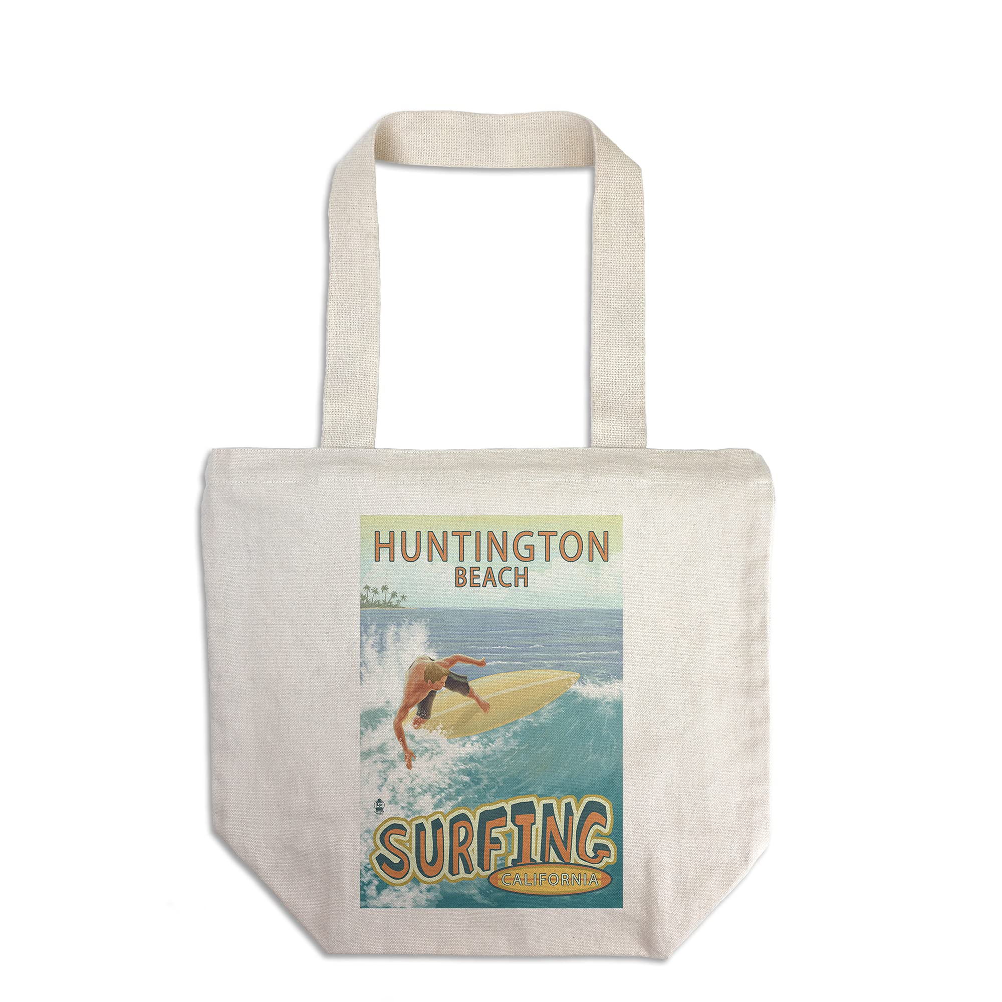 Lantern Press Huntington Beach California Surfer Tropical Tote Bag - 100% Cotton Canvas Reusable Shopping Bag for Beach, Grocery & Travel