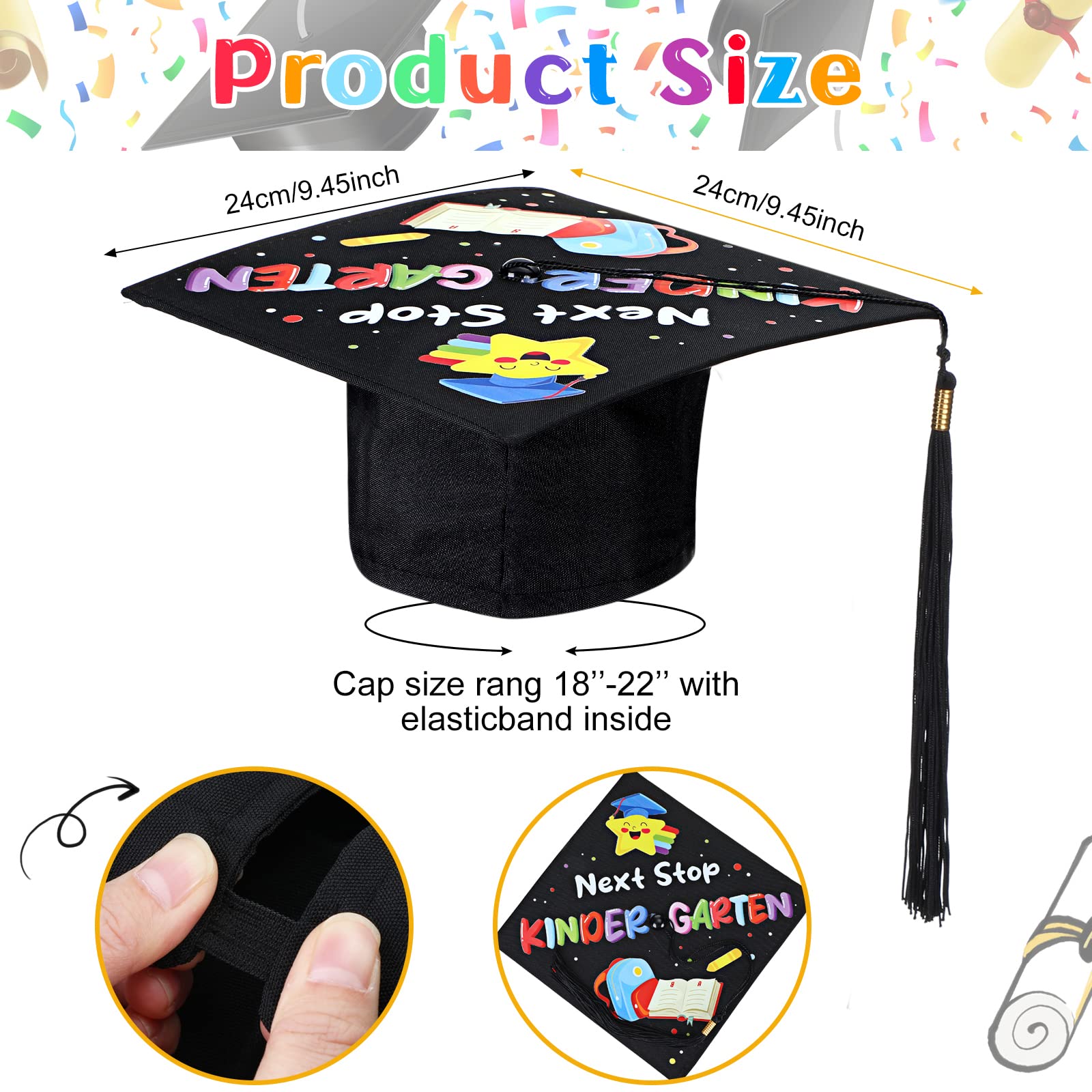 2025 Preschool Graduation Cap & Stole Set - Printed Unisex Kindergarten Graduation Hat with Sash - Perfect for Preschool Ceremonies, Photo Shoots & Graduation Parties