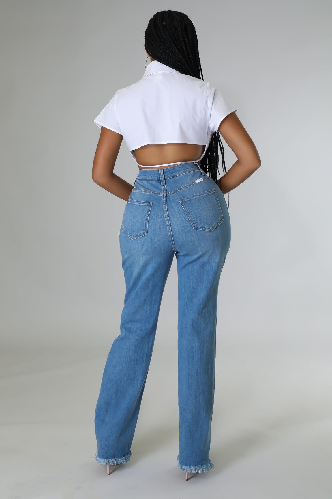 Carey Medium Blue Denim Destroyed Boyfriend Jeans for Women - Distressed High Waist Relaxed Fit Skinny Jeans - Perfect for Casual Outfits, Street Style & Everyday Wear