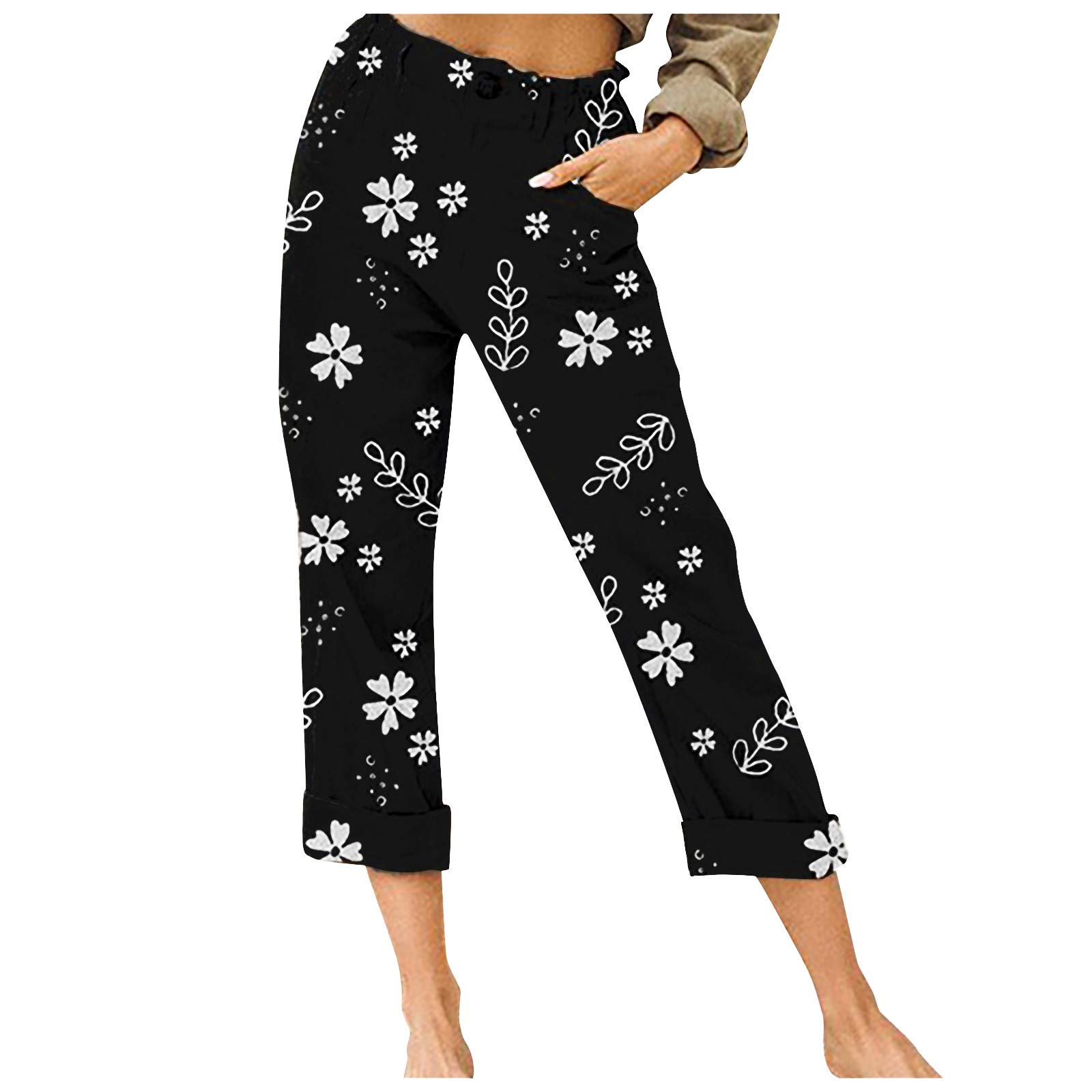 Posijego Women's Casual Cotton Pants - Oversized Graphic Lounge Pants for Summer & Fall | Comfortable Elastic Waist Joggers for Home, Travel & Streetwear