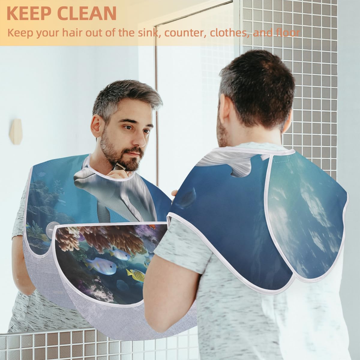 **Waterproof Dolphin Beard Shaving Bib for Men & Women - Barber Cape for Haircuts, Makeup, Hair Dye - Sink Hair Catcher & Grooming Accessory - Perfect for Salon, Home Use & Gifts**