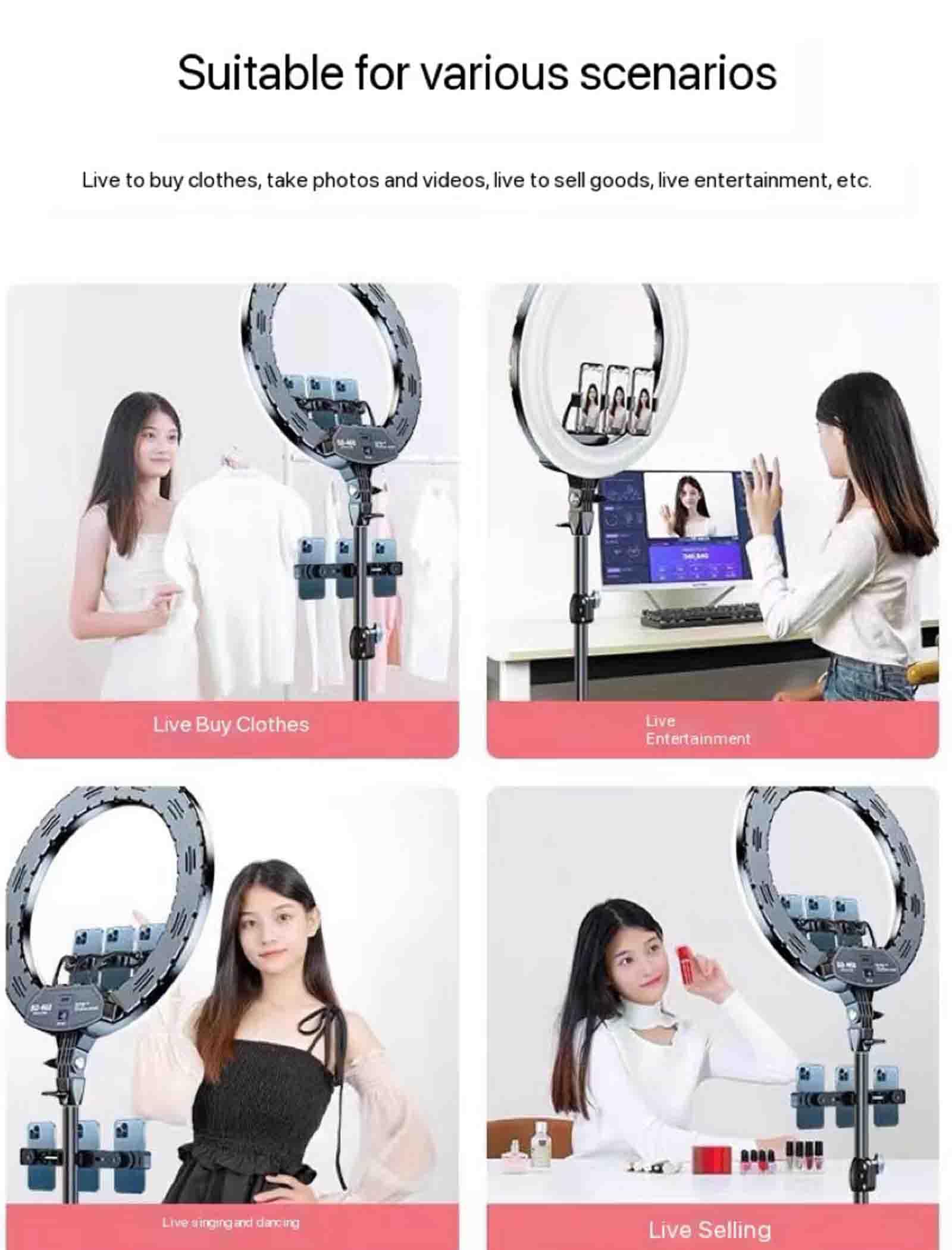 Professional Phone Tripod Stand with Ring Light & Mic Holder - Adjustable Floor Stand for Live Streaming, Vlogging, TikTok, YouTube Videos - Includes 6-Position Sound Card Tray & Phone Mount for Perfect Selfies & Content Creation