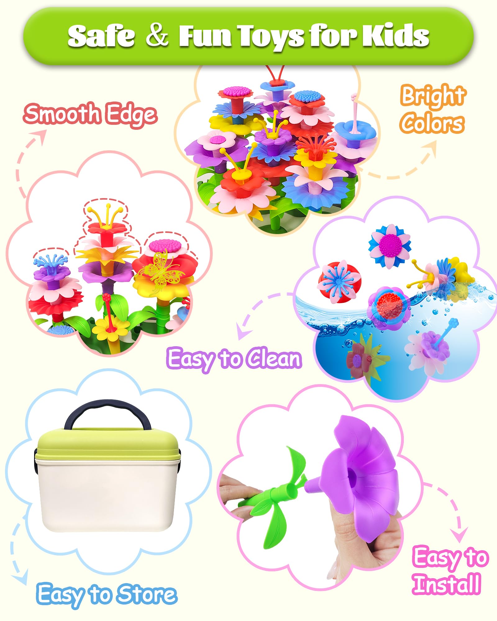 Gojmzo 150 PCS Flower Garden Building Toys for Toddlers - STEM Educational Toys for Girls & Boys Ages 2-5 - Perfect Birthday Gift for 2 3 4 5 Year Old Kids - Creative Play for Preschool Learning & Garden Themed Party Favors