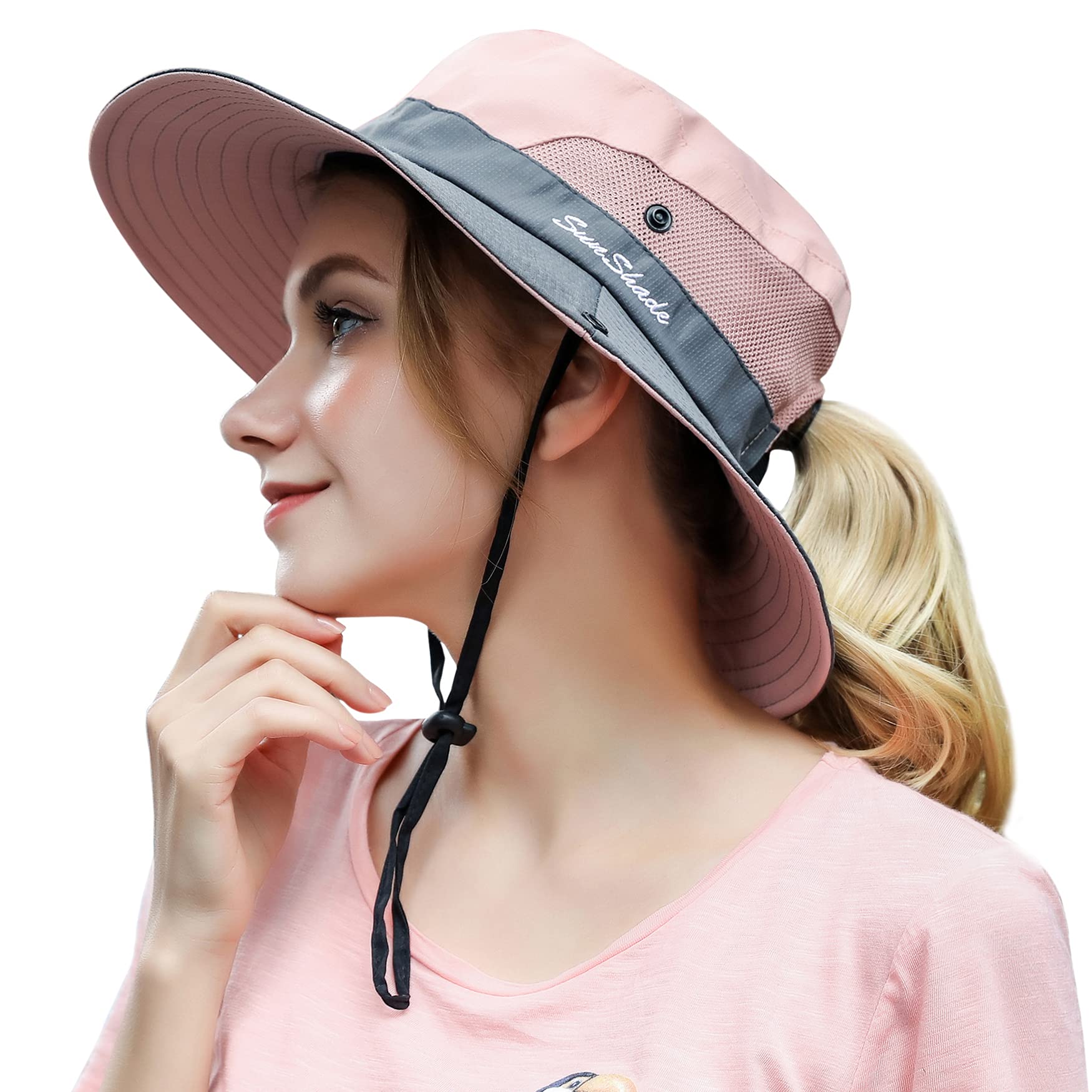 Women's Wide Brim Sun Hat UV Protection - Breathable Mesh Summer Beach Hat with Ponytail Hole, Foldable for Outdoor Activities, Fishing, Gardening & Travel Accessories