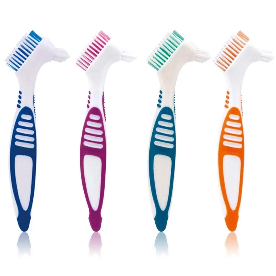 Anjetan 4PCS Denture Cleaning Brush Set - Portable Denture Accessories for Retainers & False Teeth - Perfect for Travel & Daily Oral Care