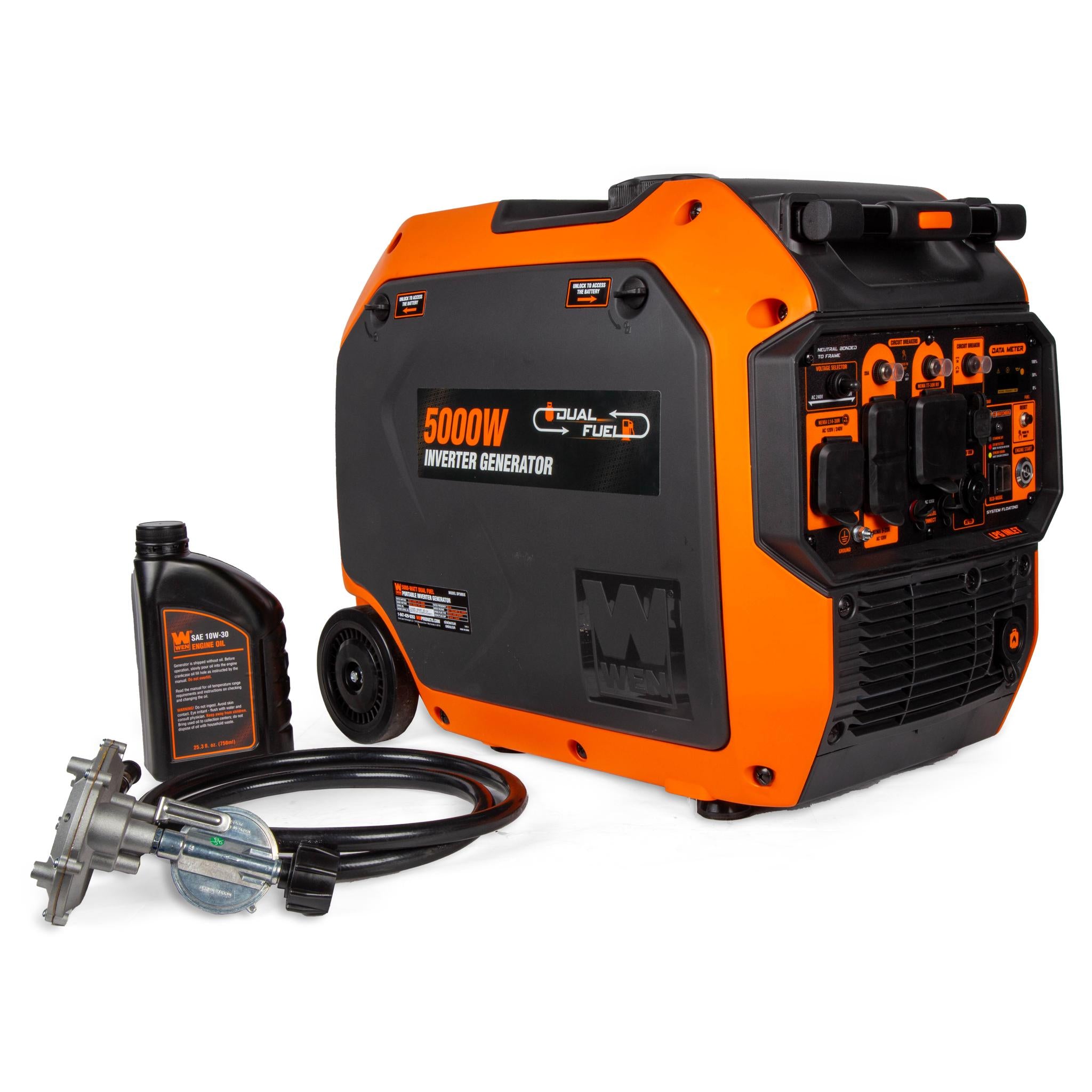 WEN DF500iX 5000W Dual Fuel Portable Inverter Generator - 120V/240V RV Ready with EV Charging Port & Electric Start | Perfect for Camping, Home Backup & Outdoor Power