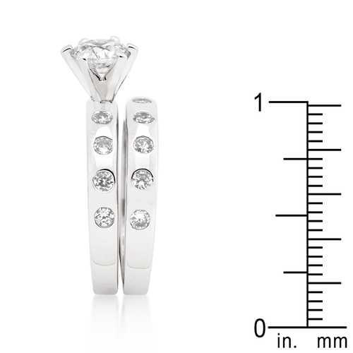 14K Gold Bezel Set Round Cut Diamond Bridal Wedding Ring Set for Engagement & Anniversary Gifts