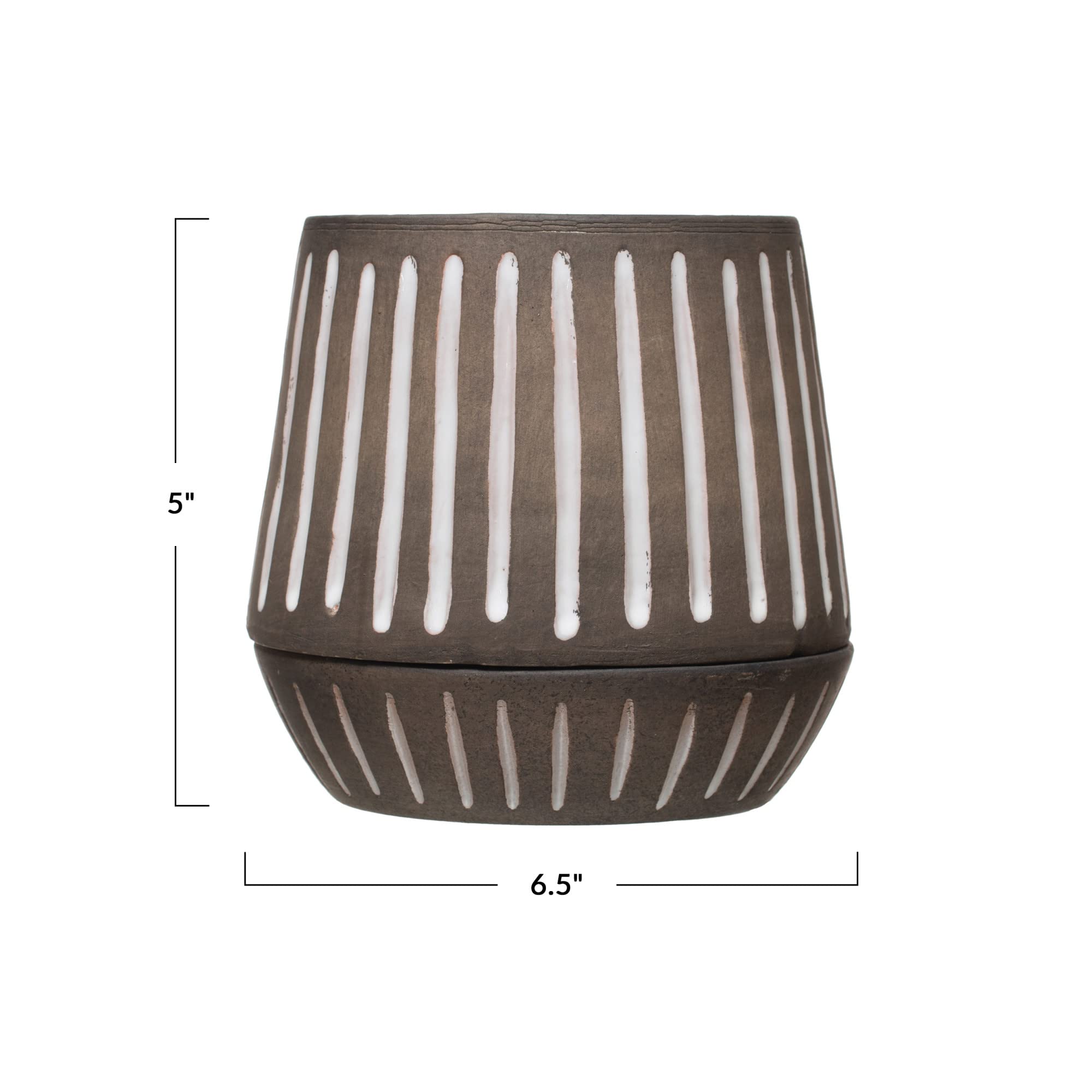 Creative Co-Op Terra Cotta Planter Pots with Saucers - Set of 2, Brown & White Ceramic Flower Pots for Indoor Plants, Succulents & Herbs - Perfect for Home Decor, Windowsills & Garden Planting